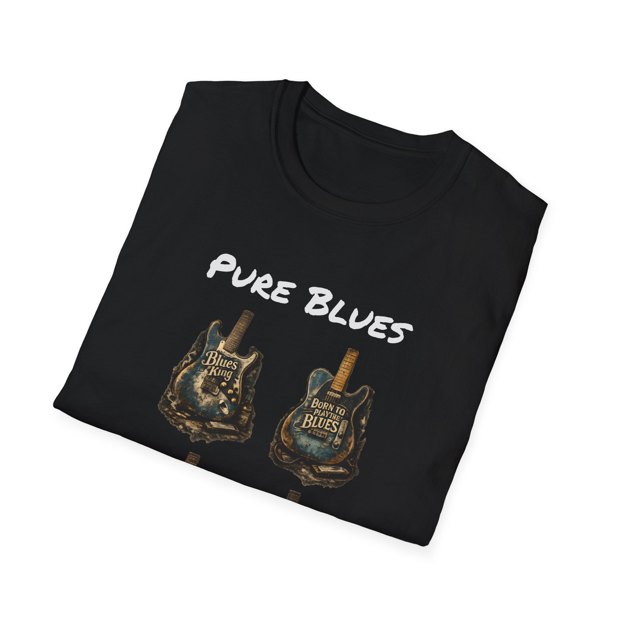 Pure Blues Guitar T‑Shirt — Vintage Rock Hand Sign Tee Printify