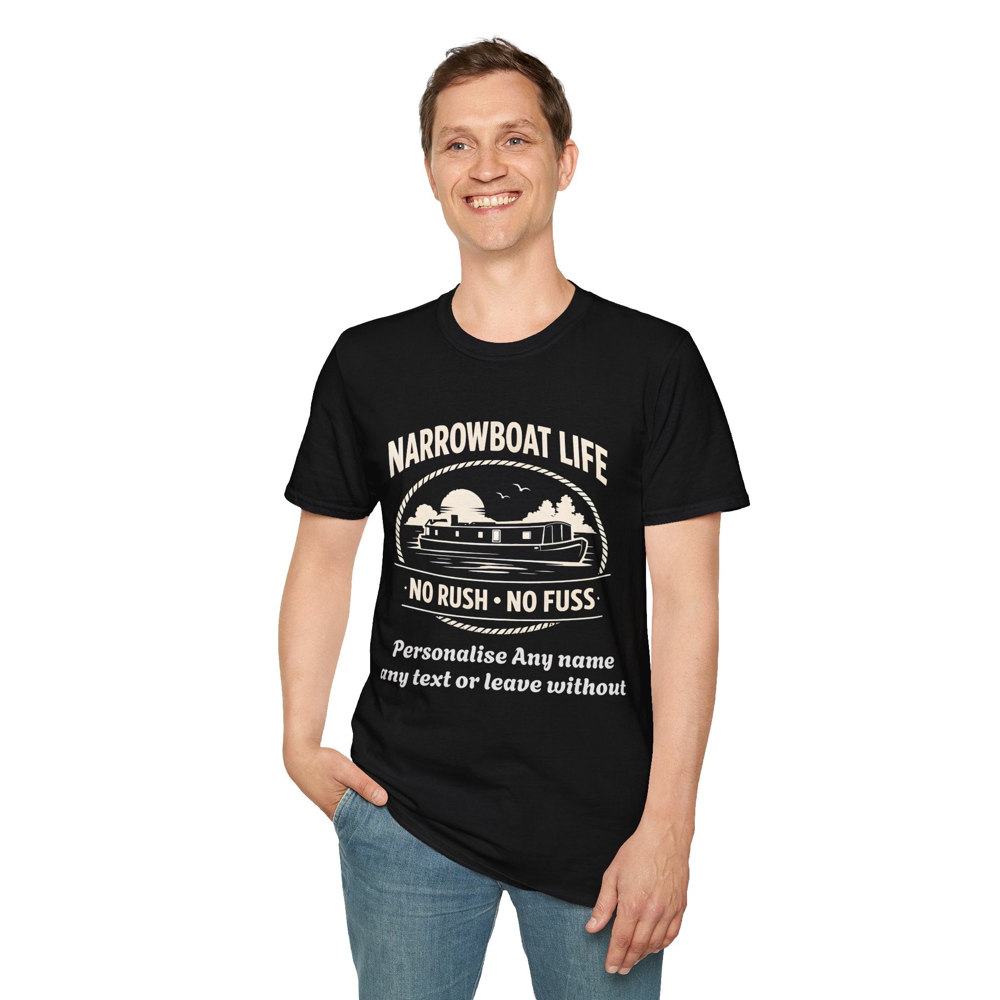 Narrowboat Life T-Shirt – 'No Rush • No Fuss' Canal Boat Tee Printify