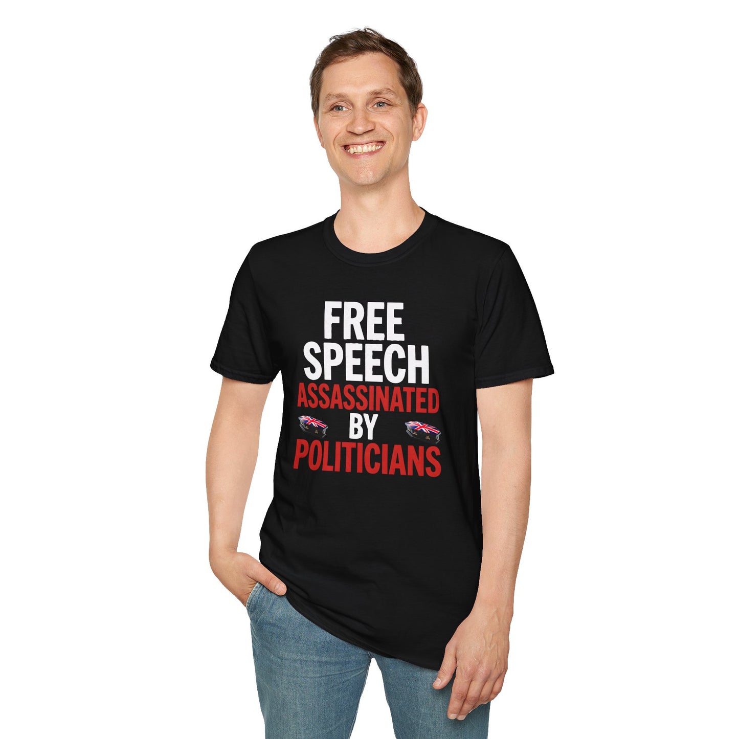 T-Shirt — "Free Speech Assassinated by Politicians" Protest Tee Printify