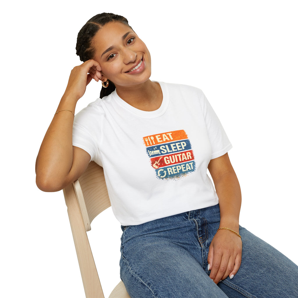 Eat Sleep Guitar Repeat T-Shirt - Retro Music Tee for Guitarists