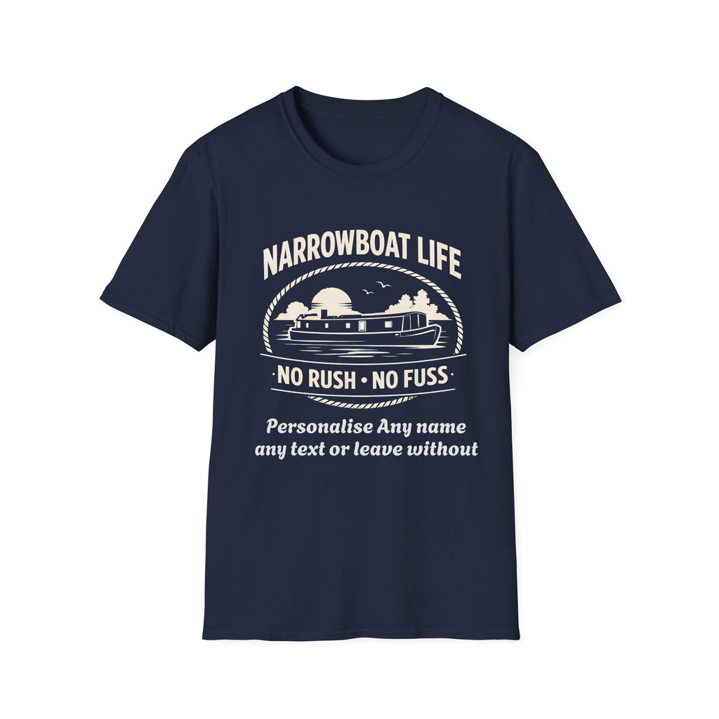 Narrowboat Life T-Shirt – 'No Rush • No Fuss' Canal Boat Tee Printify