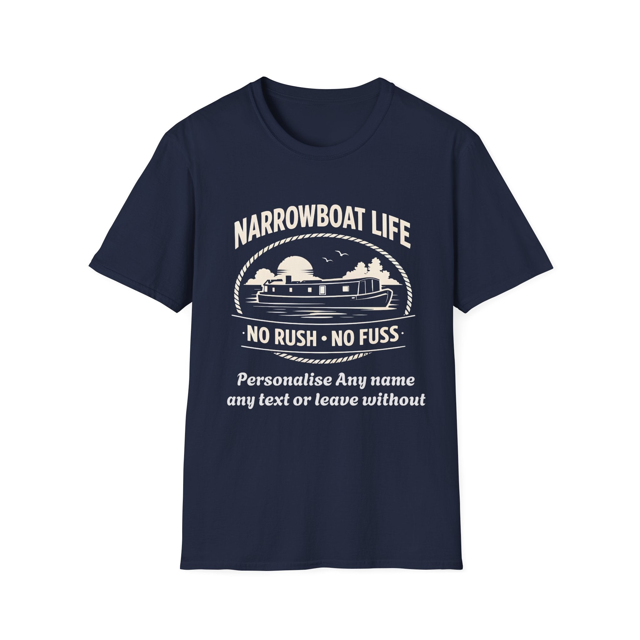 Narrowboat Life T-Shirt – 'No Rush • No Fuss' Canal Boat Tee Printify