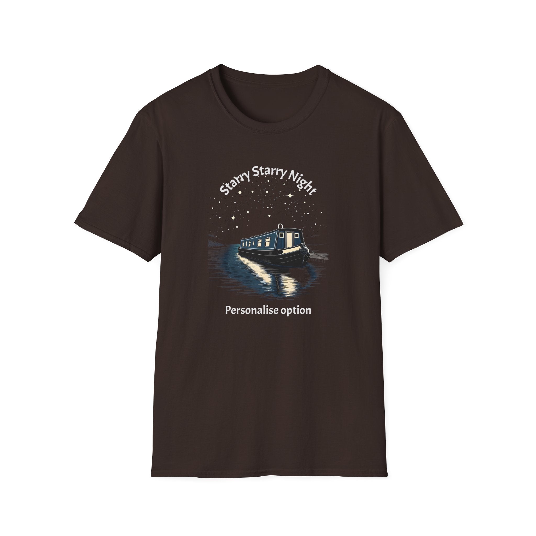 Starry Night Narrowboat T-Shirt – Personalised Canal Scene Printify