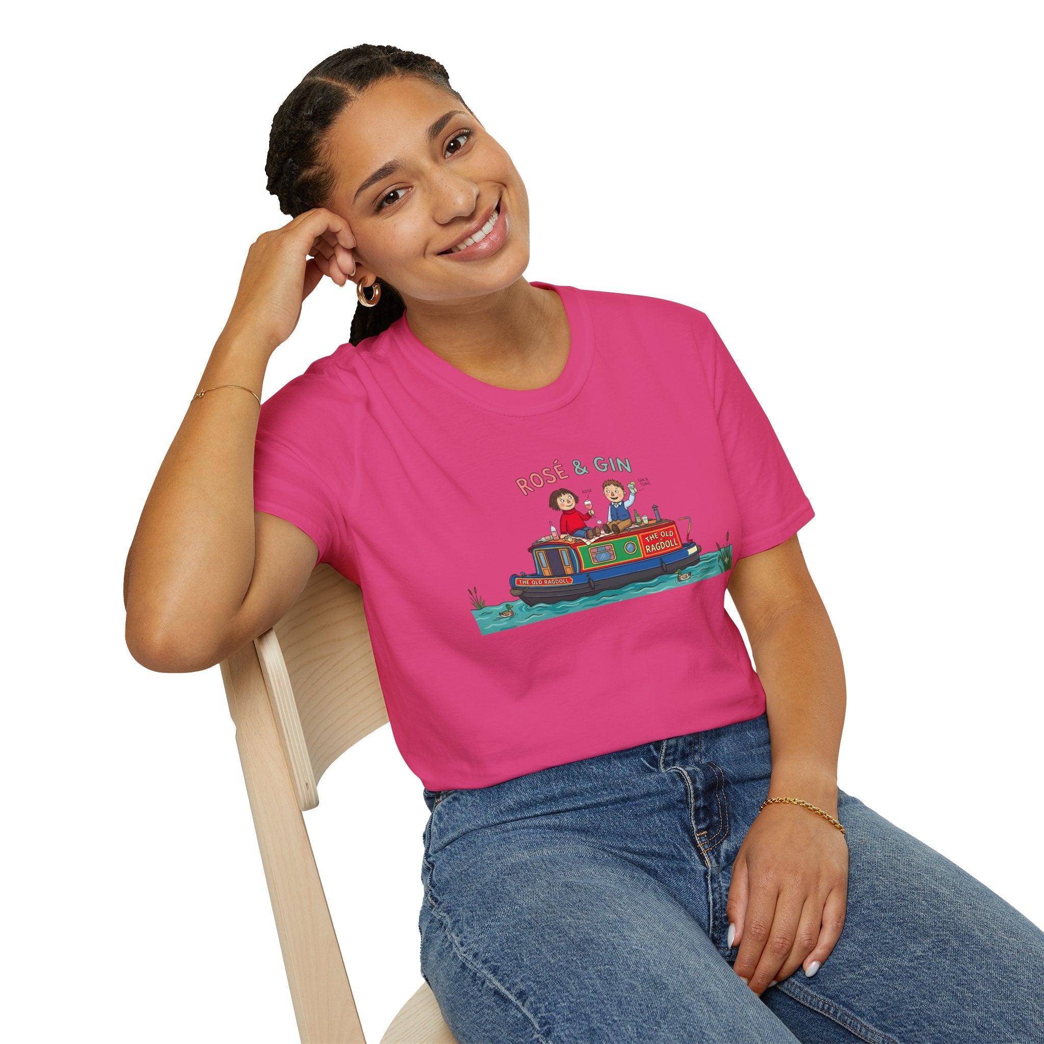 Rosie & Jim Narrowboat Spoof T‑Shirt – 'Rosé & Gin' Canal Boat Graphic Tee