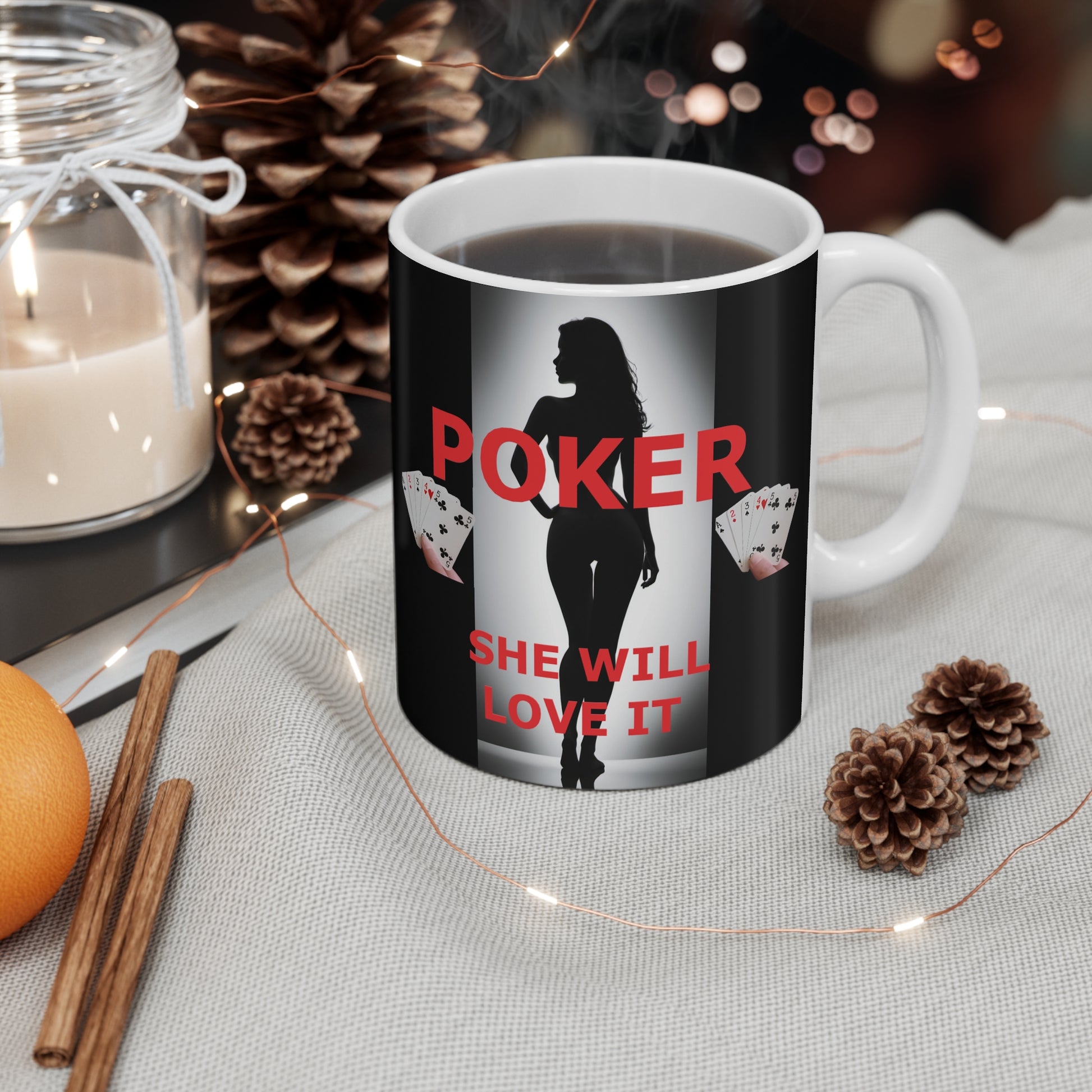 Poker Silhouette Coffee Mug - 'Poker She Will Love It' 11oz Ceramic Printify
