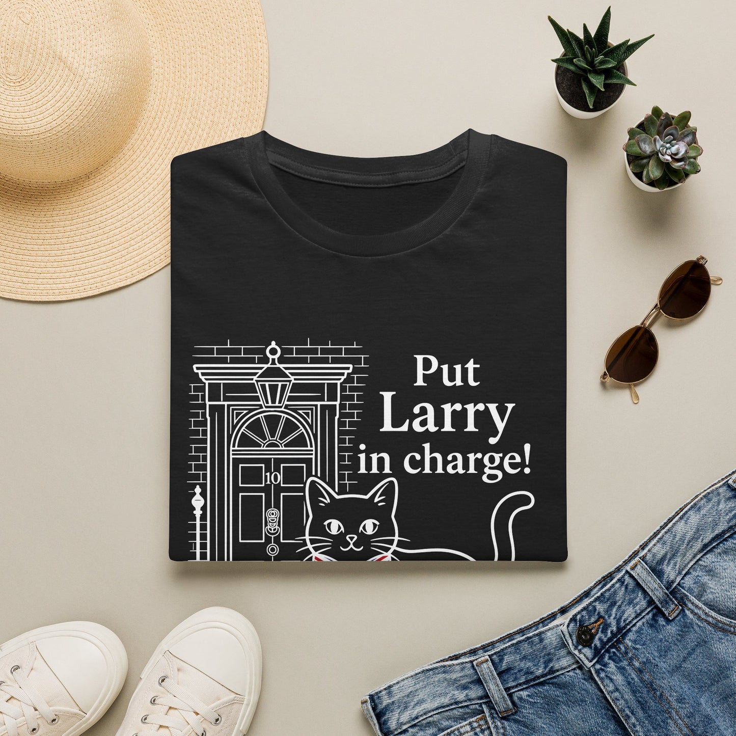 Put Larry in Charge T-Shirt | Political Satire Softstyle Gildan Tee | 10 Downing Street Cat fat boris
