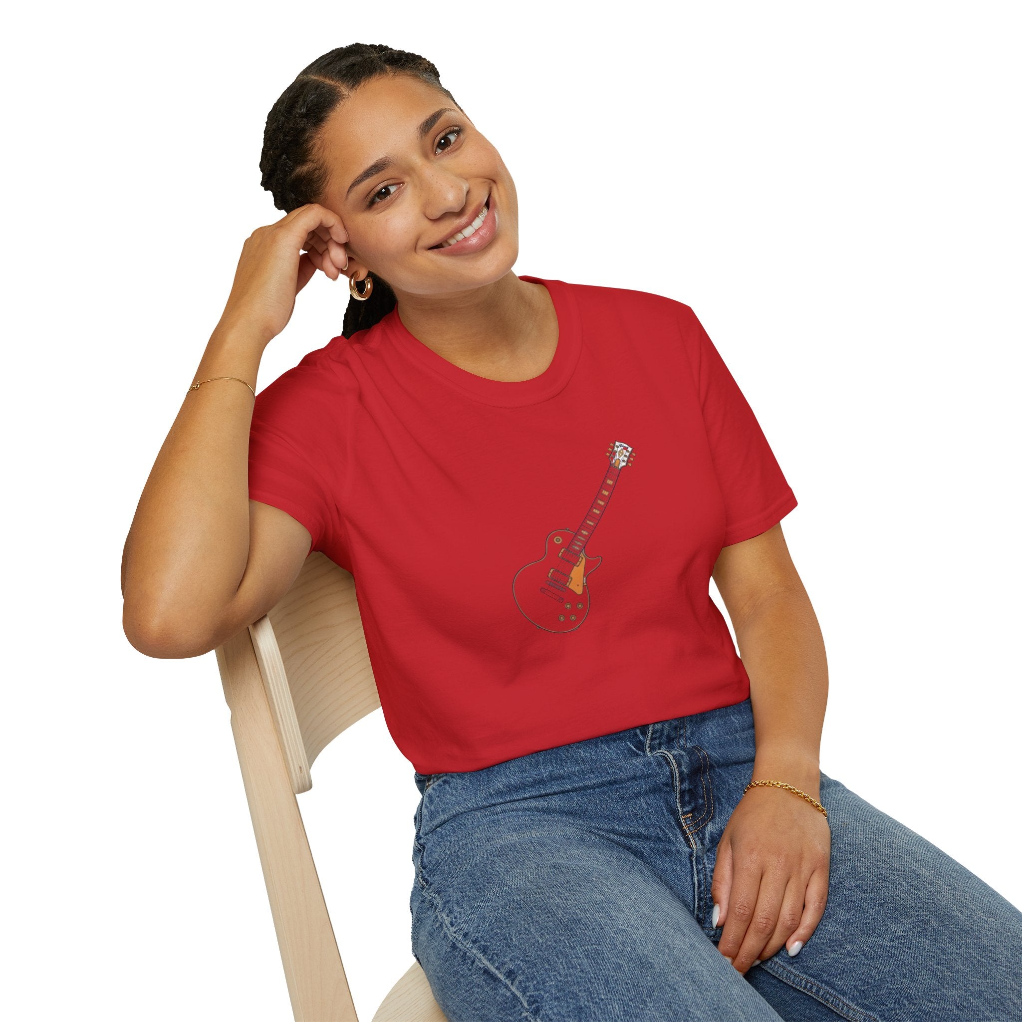 White Electric Guitar T-Shirt — Minimalist Music Tee for Guitarists & Fans