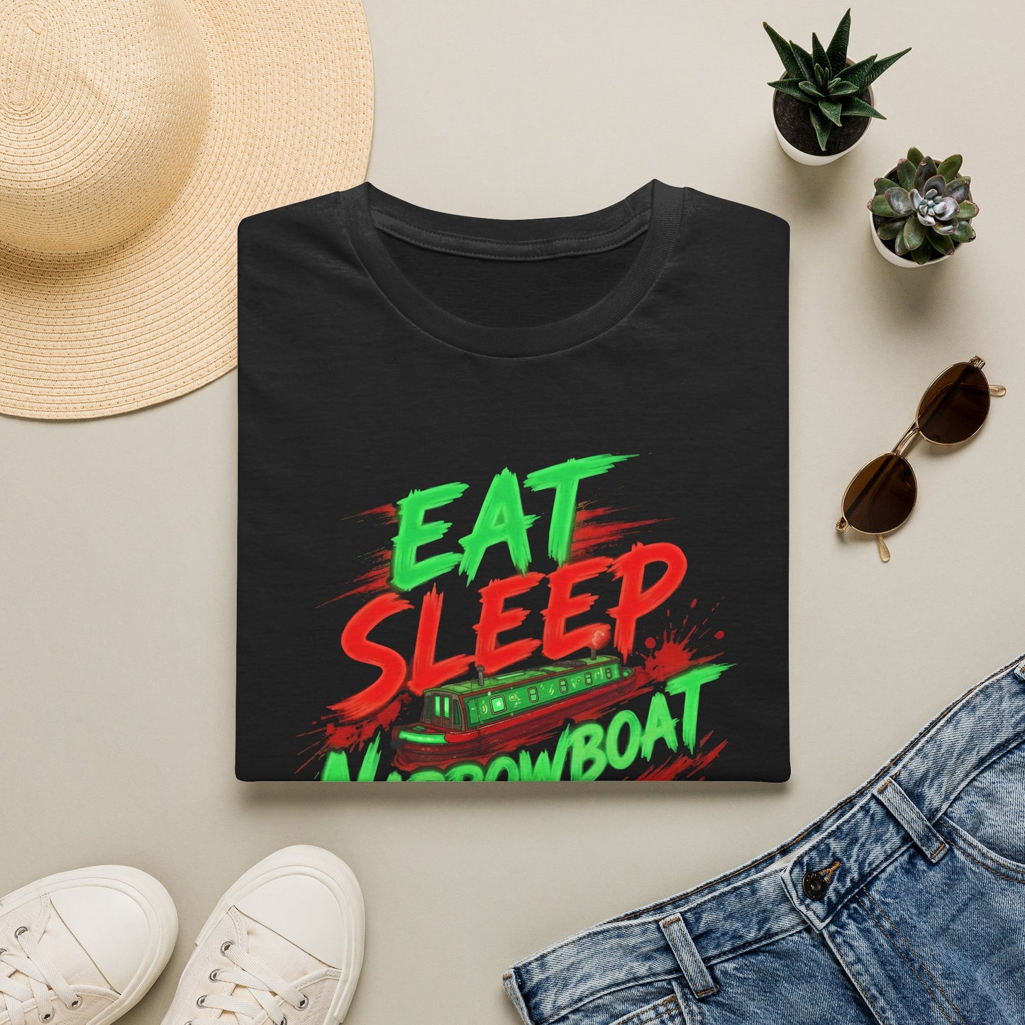 Narrowboat T-Shirt — "Eat Sleep Narrowboat Repeat" Canal Boating Tee