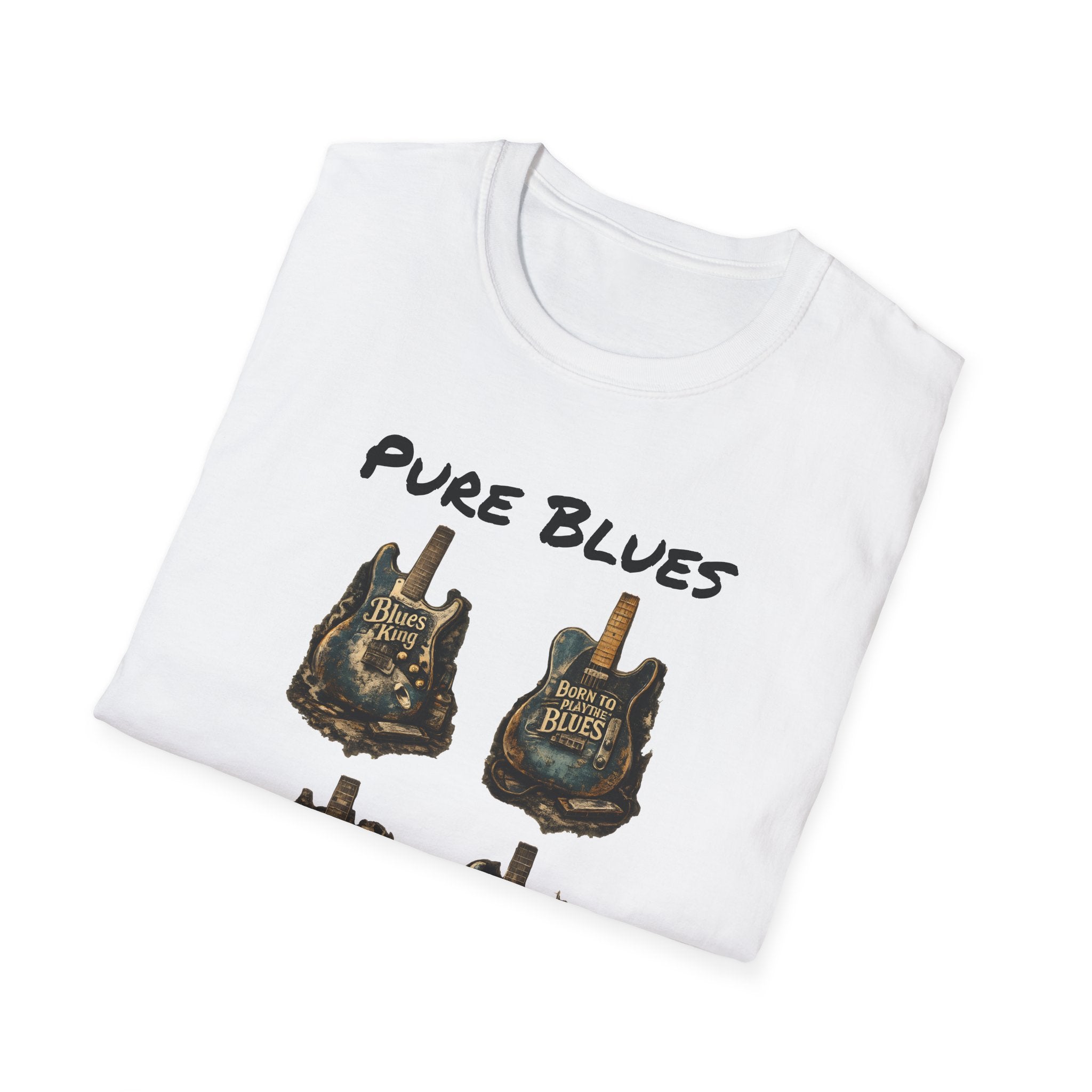 Pure Blues Guitar T‑Shirt — Vintage Rock Hand Sign Tee Printify