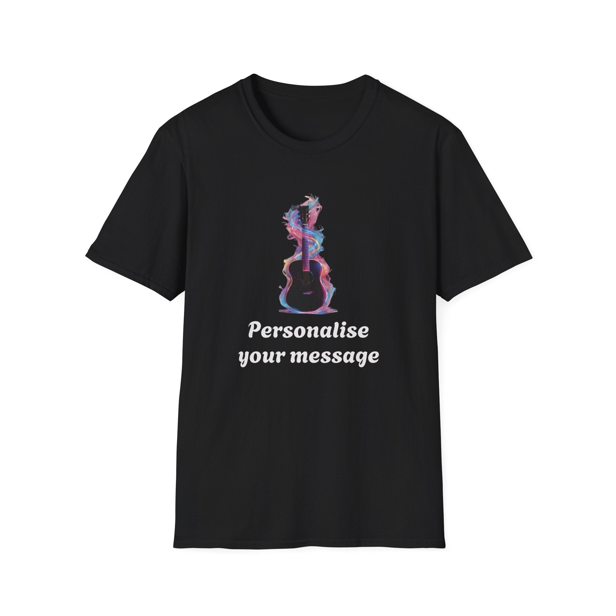 Personalized Guitar Art T-Shirt — Customizable Message Acoustic Music Tee 