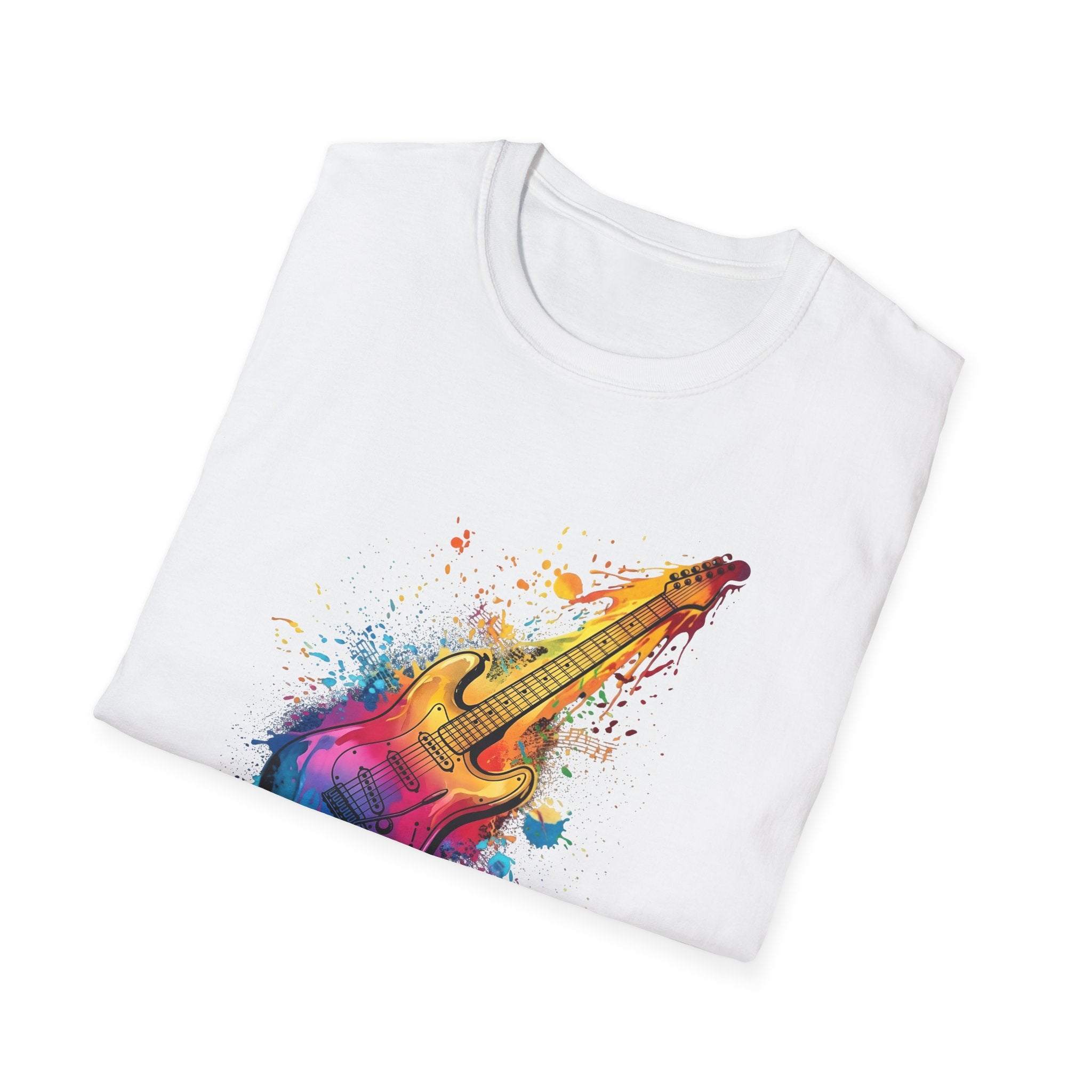 Personalised Colourful  Guitar  DESIGN T-Shirt — Custom Message Music Tee 