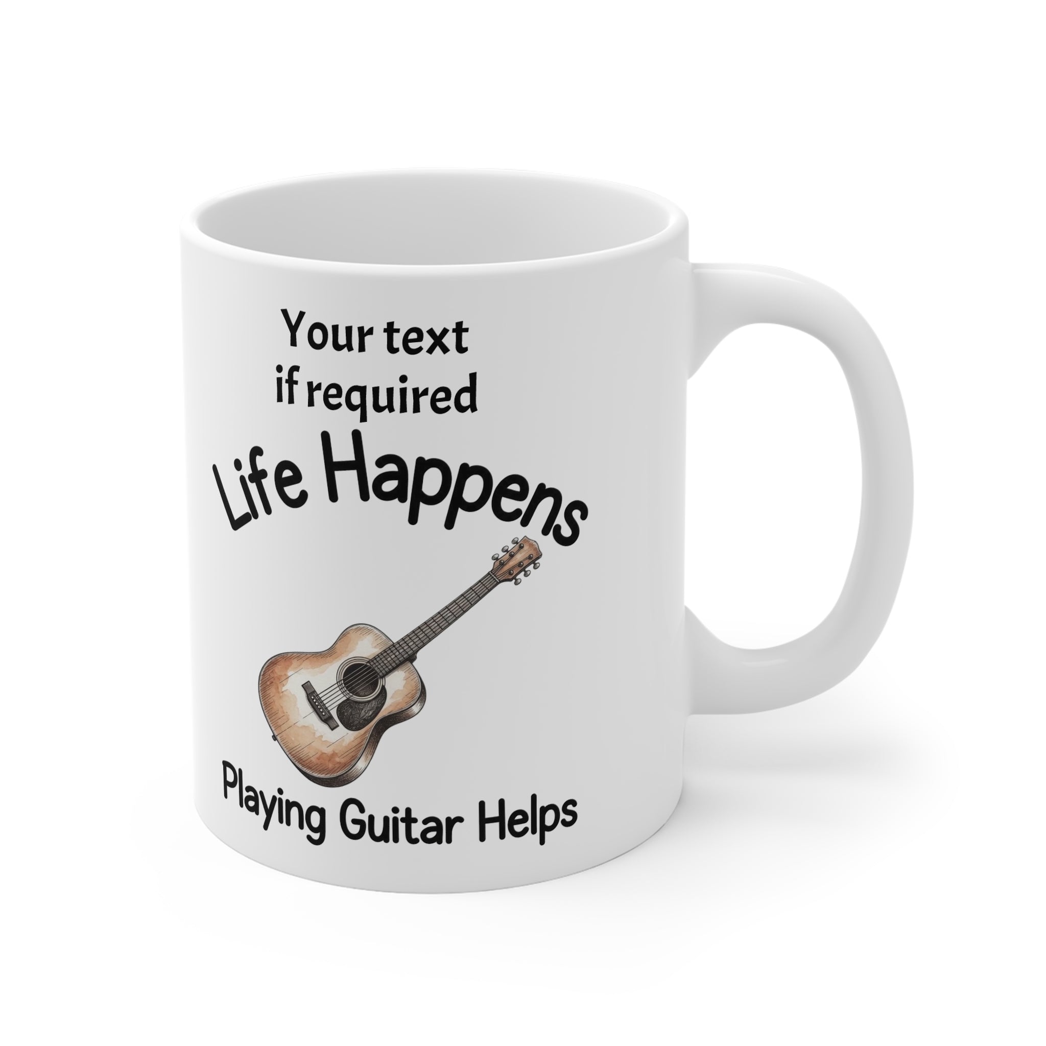 Life Happens Playing Guitar Helps Coffee Mug | Personalized Guitar Mug – Fat Boris Guitar Shed 