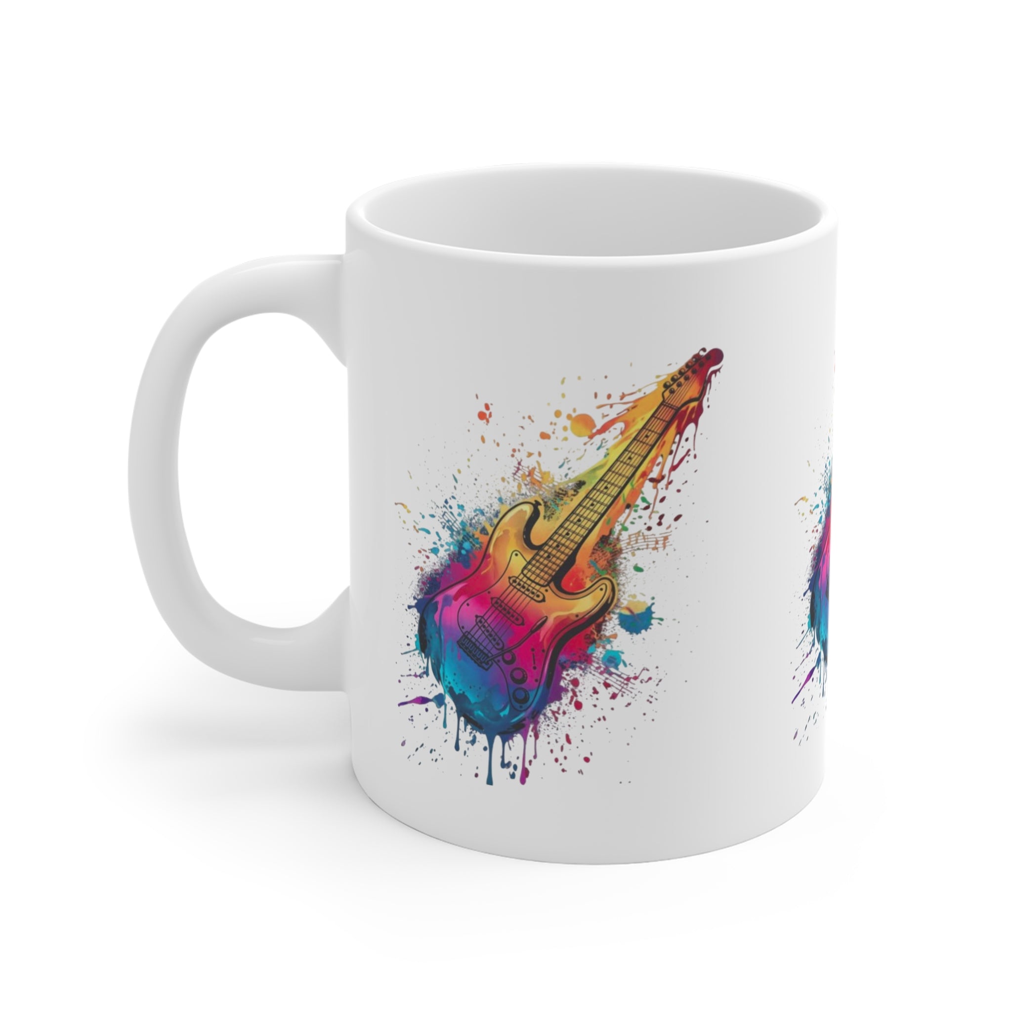 Colorful Splash Guitar Mug — Artistic Music Lover Coffee Cup Printify