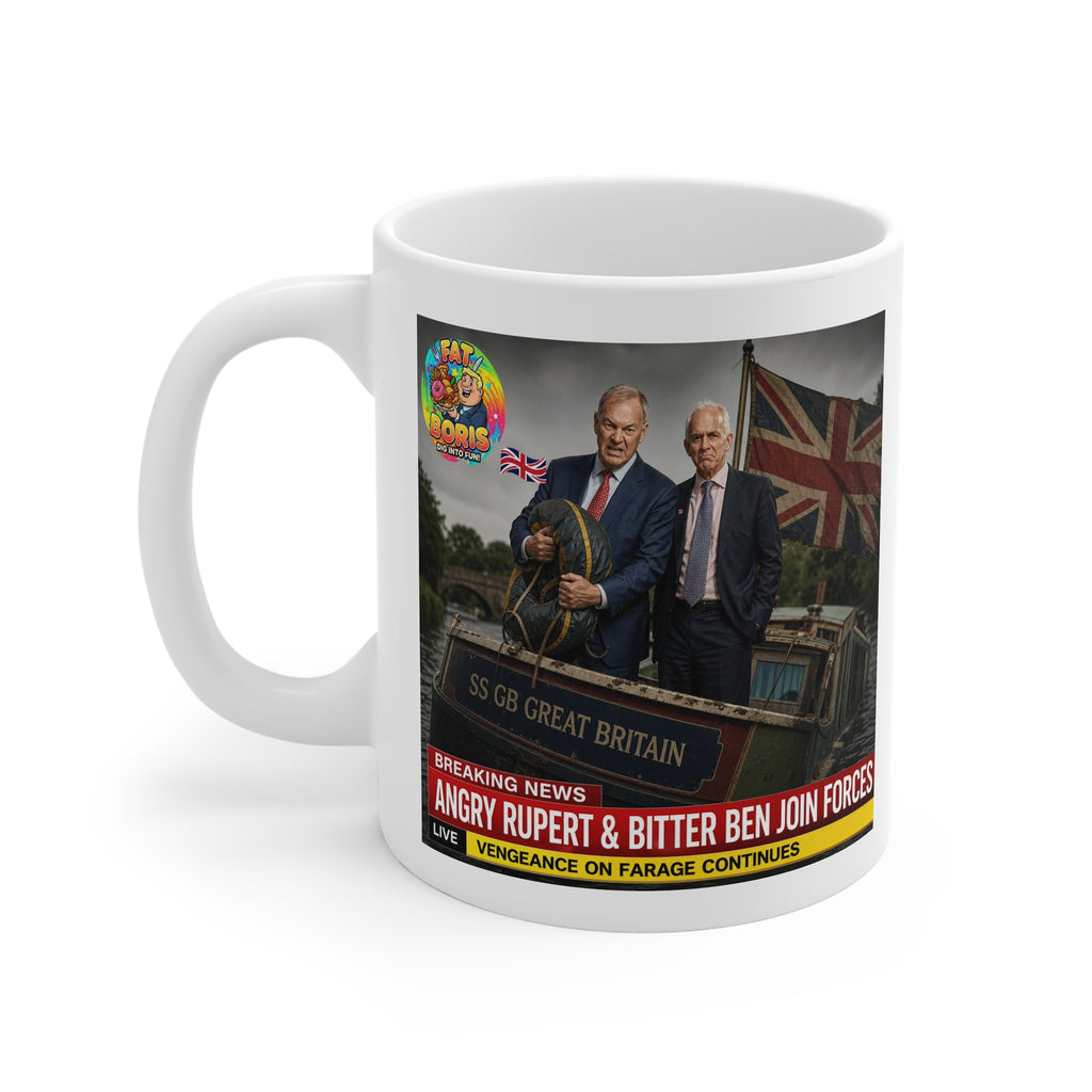 Political Satire Mug — 'Angry Rupert & Bitter Ben Join Forces' News-Style Coffee Cup Printify