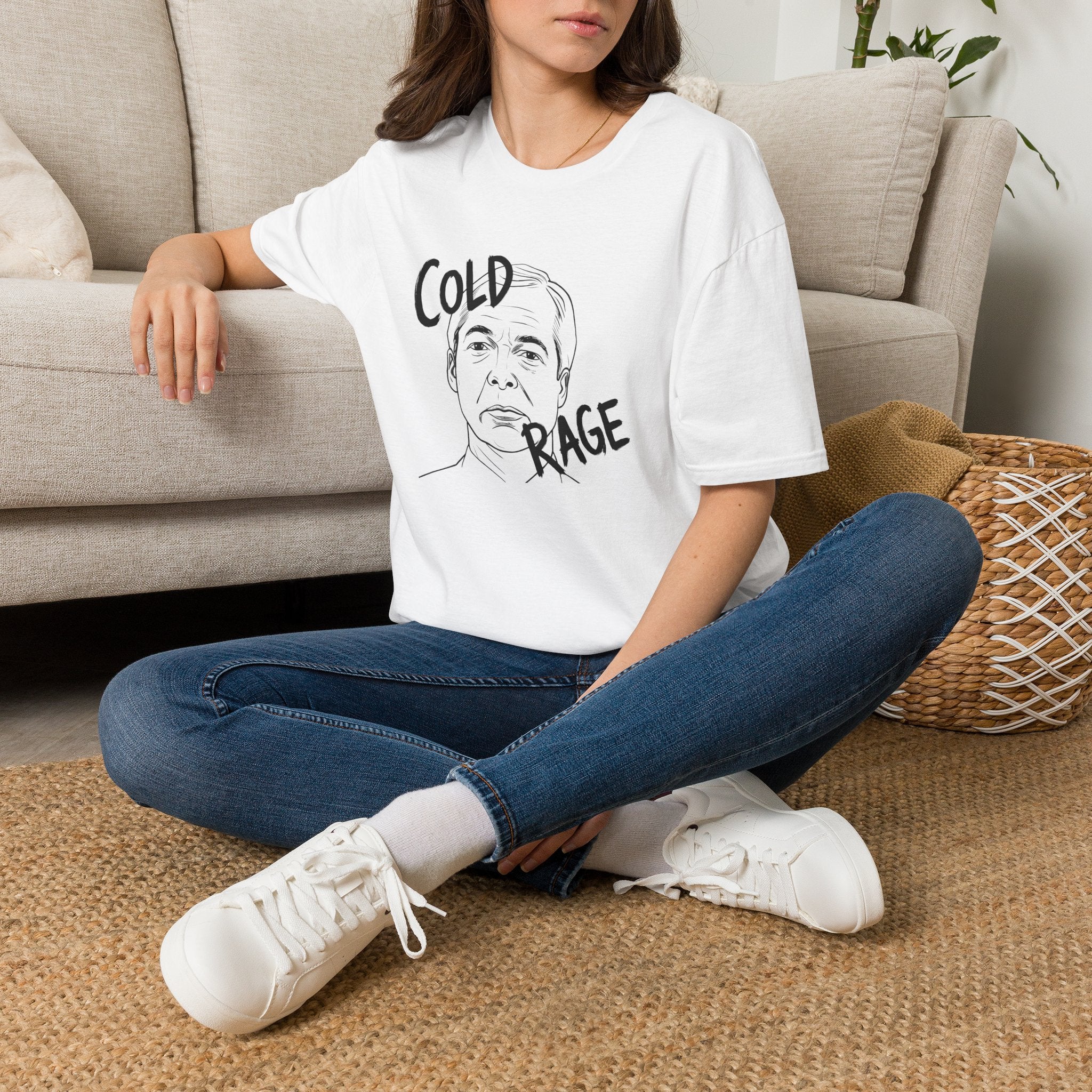 Nigel Farage Cold Rage Graphic T‑Shirt — Political Satire Portrait Tee Printify