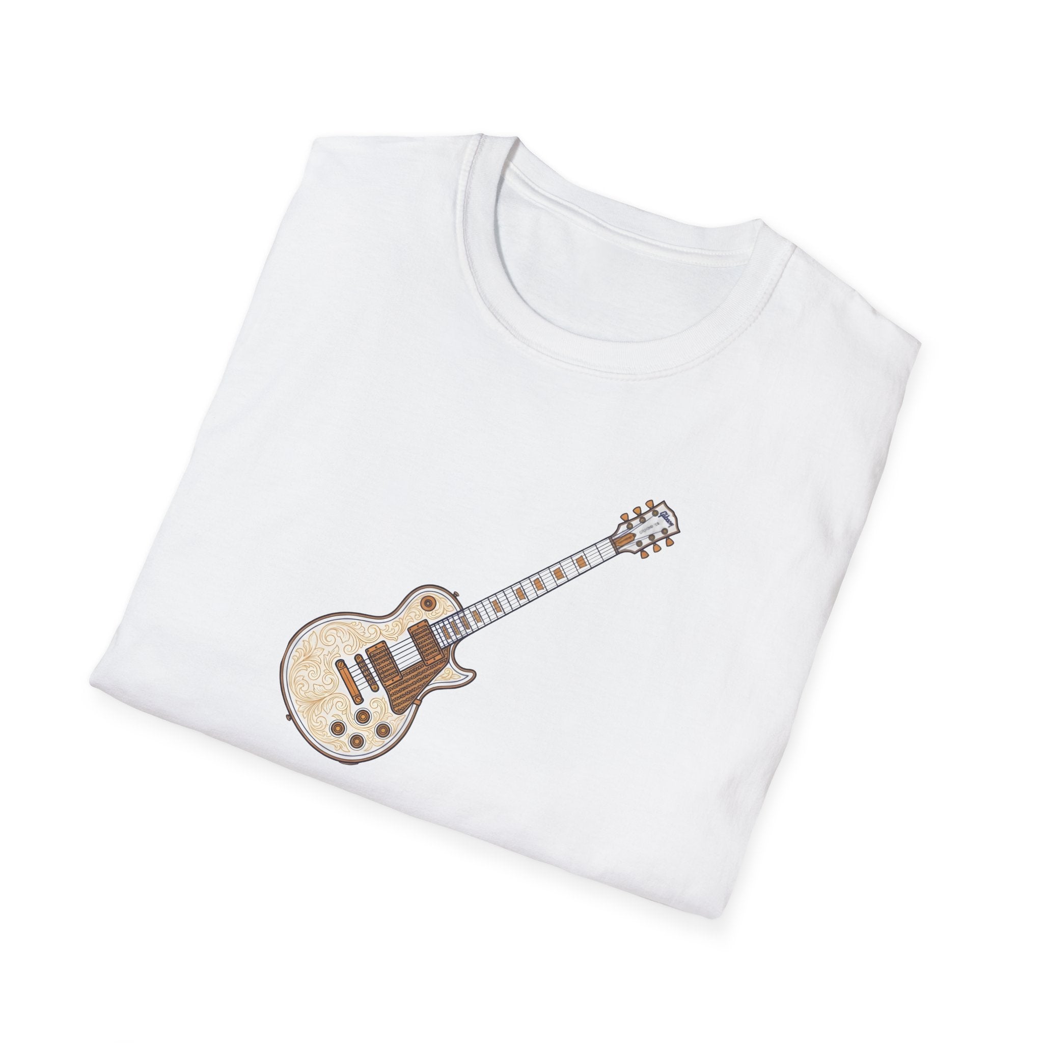 Vintage Amber Electric Guitar Graphic T-Shirt — Minimalist Music Tee for Guitarists
