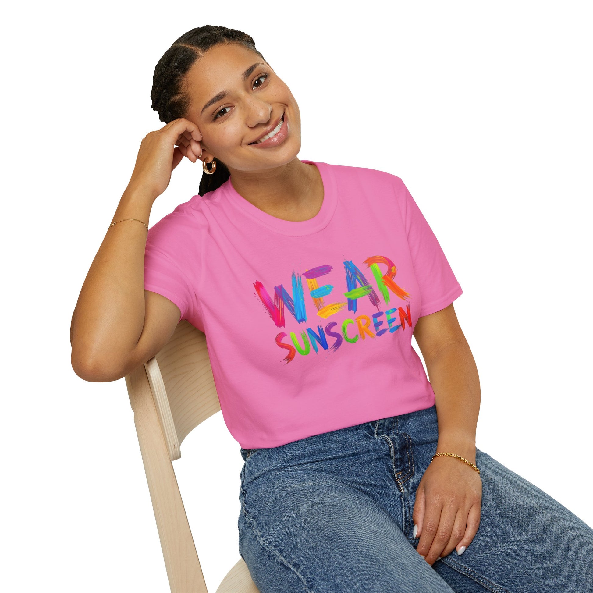 Wear Sunscreen T-Shirt — Colorful Brushstroke Sun Safety Tee Printify