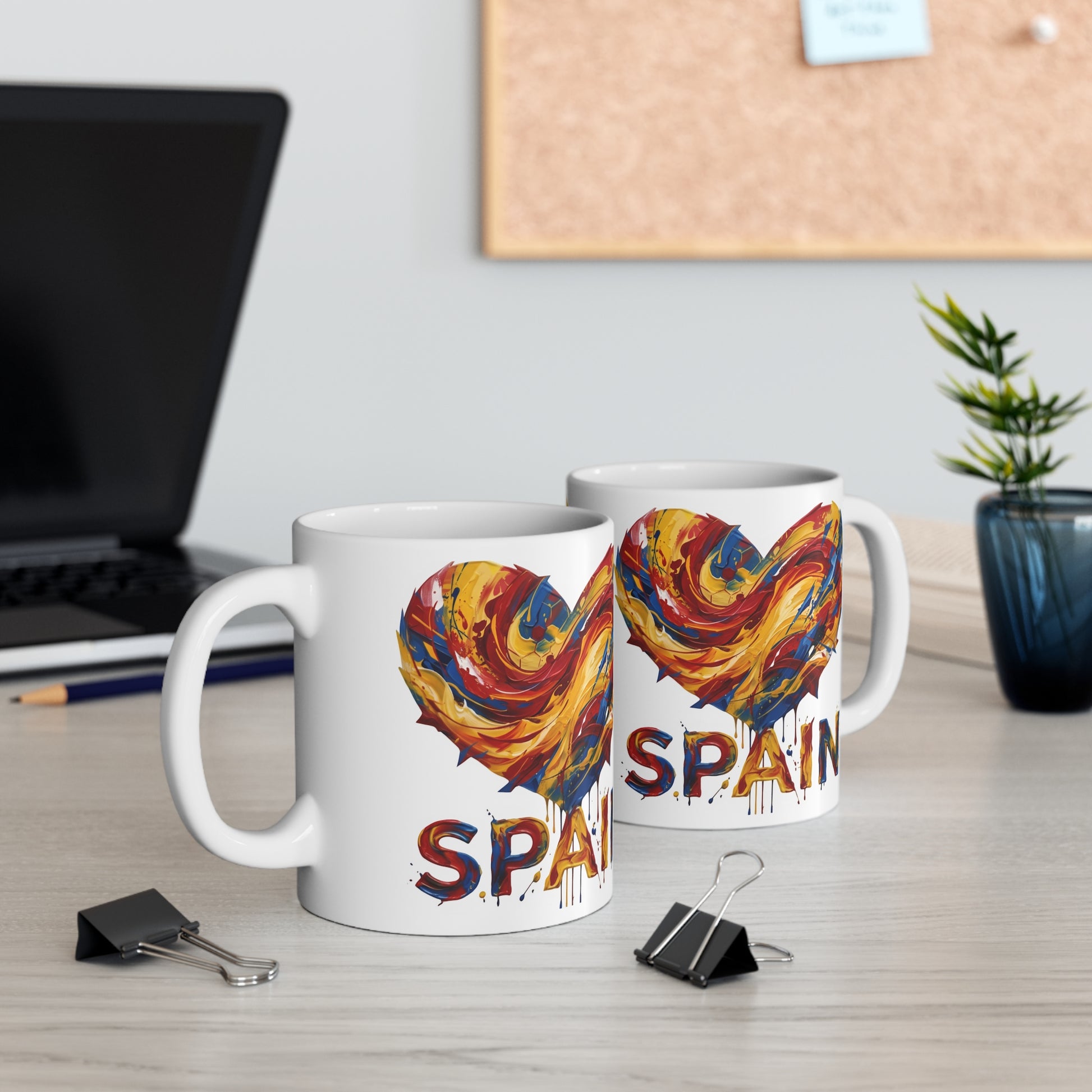 Spain Heart Coffee Mug – Colorful Abstract Spanish Flag Design Printify