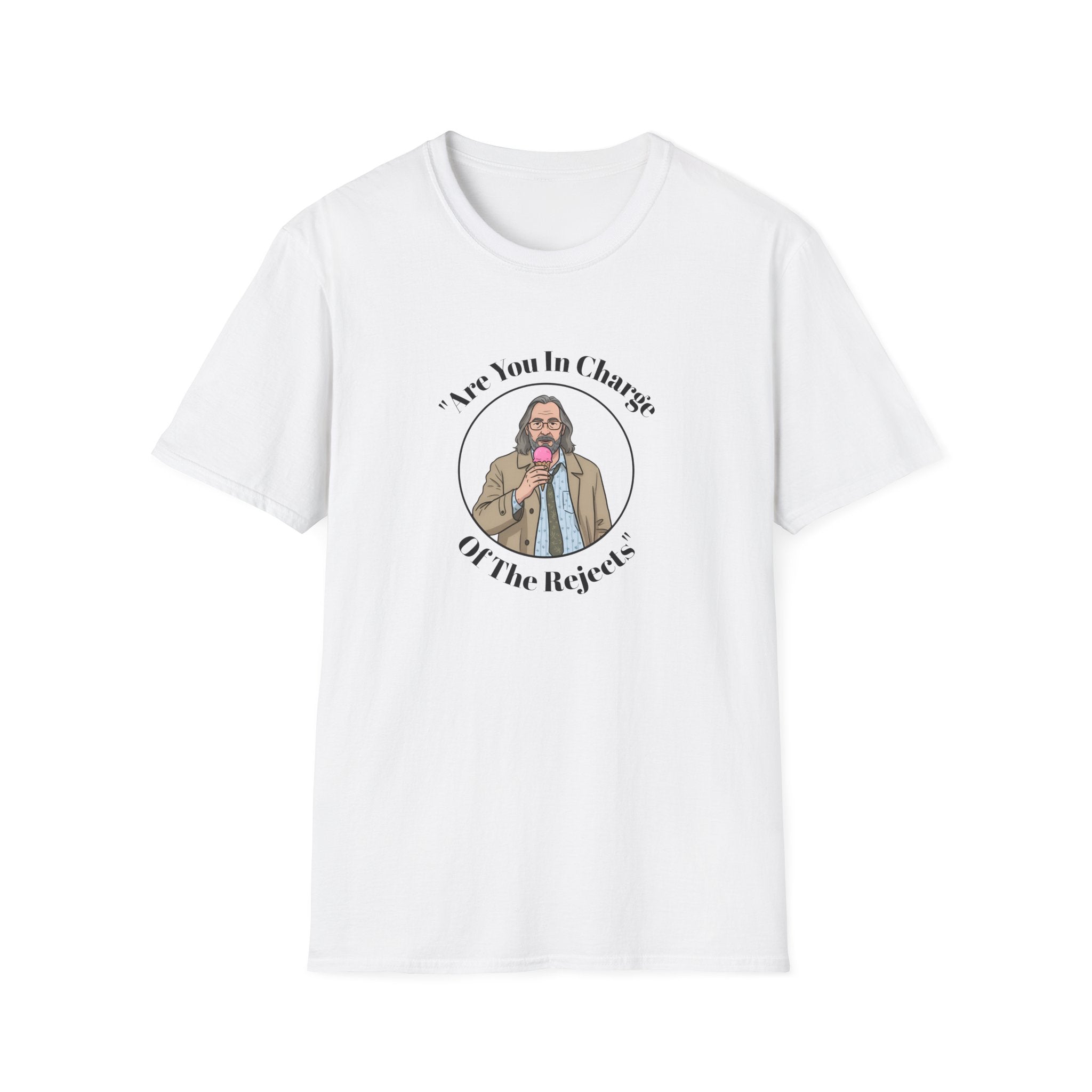 White t shirt Jackson Lamb GRAPHIC EATING ICE Cream with this officially unofficial Slow Horses WITH QUOTE ARE YOU IN CHARGE OF THE REJECTS