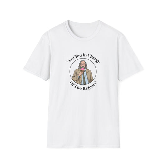 White t shirt Jackson Lamb GRAPHIC EATING ICE Cream with this officially unofficial Slow Horses WITH QUOTE ARE YOU IN CHARGE OF THE REJECTS