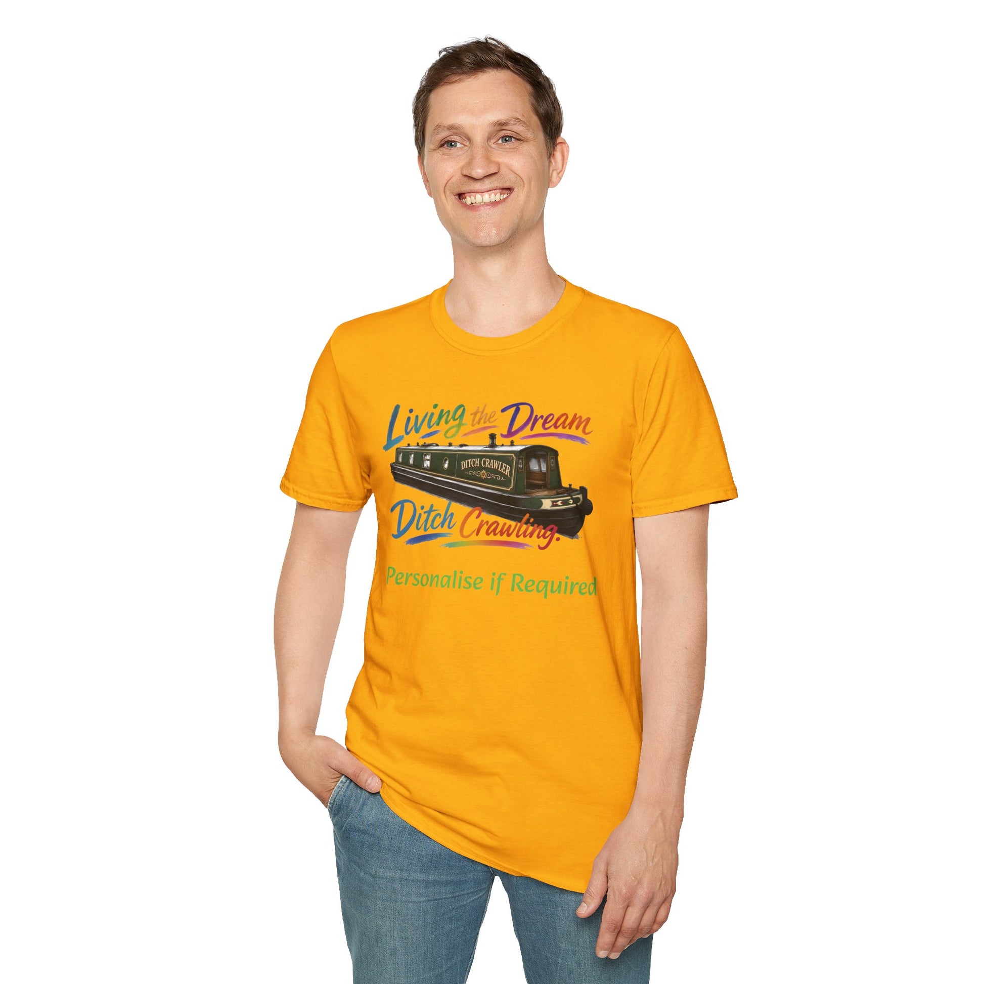 Living the Dream — Ditch Crawling Narrowboat T-Shirt Personalise Option Printify