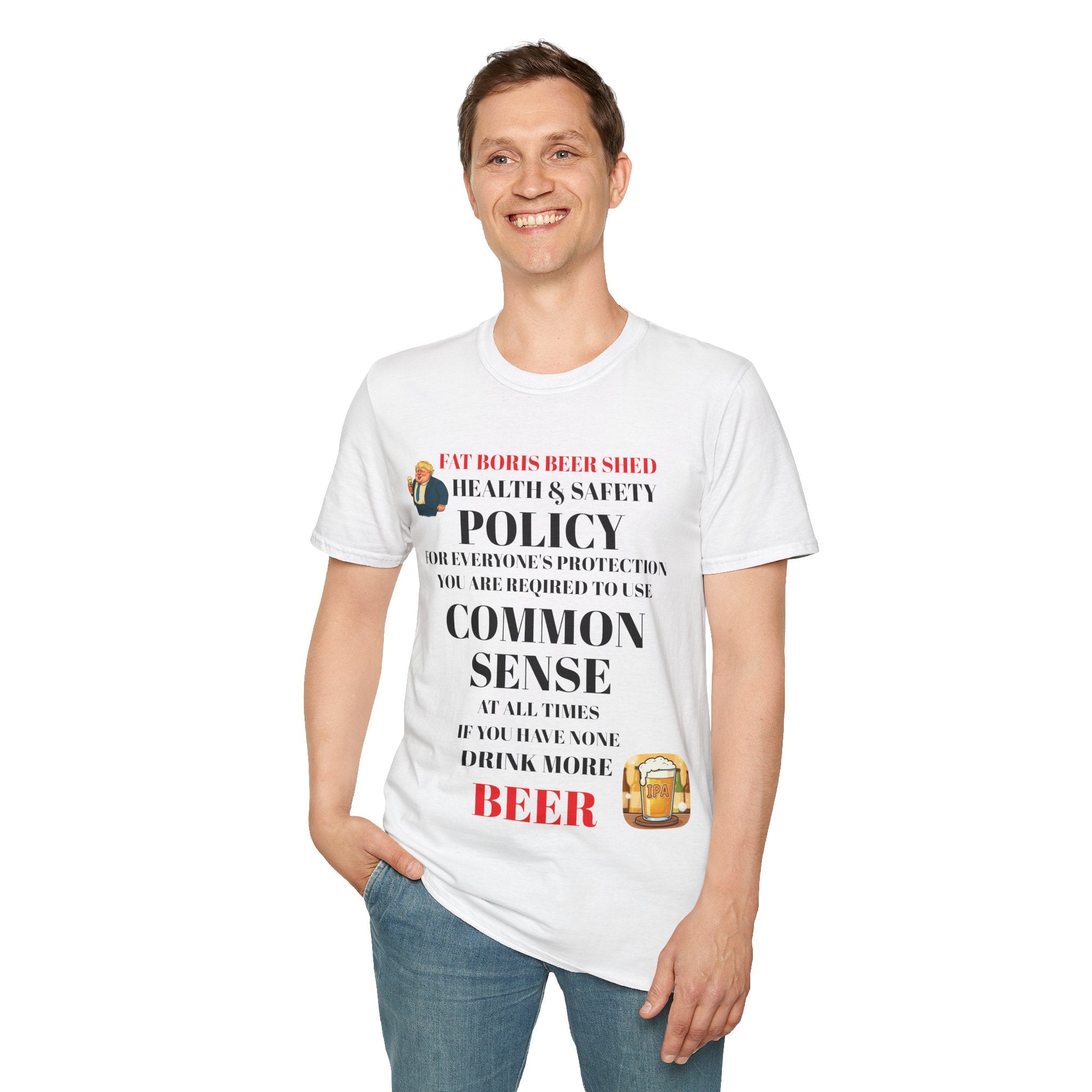 white t shirt health and safety drink more beer funny graphic 