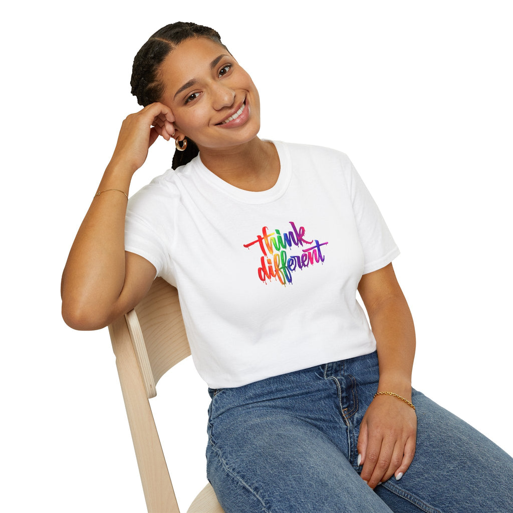 Colourfull Paint Splash Think Different Unisex Softstyle T-Shirt Printify