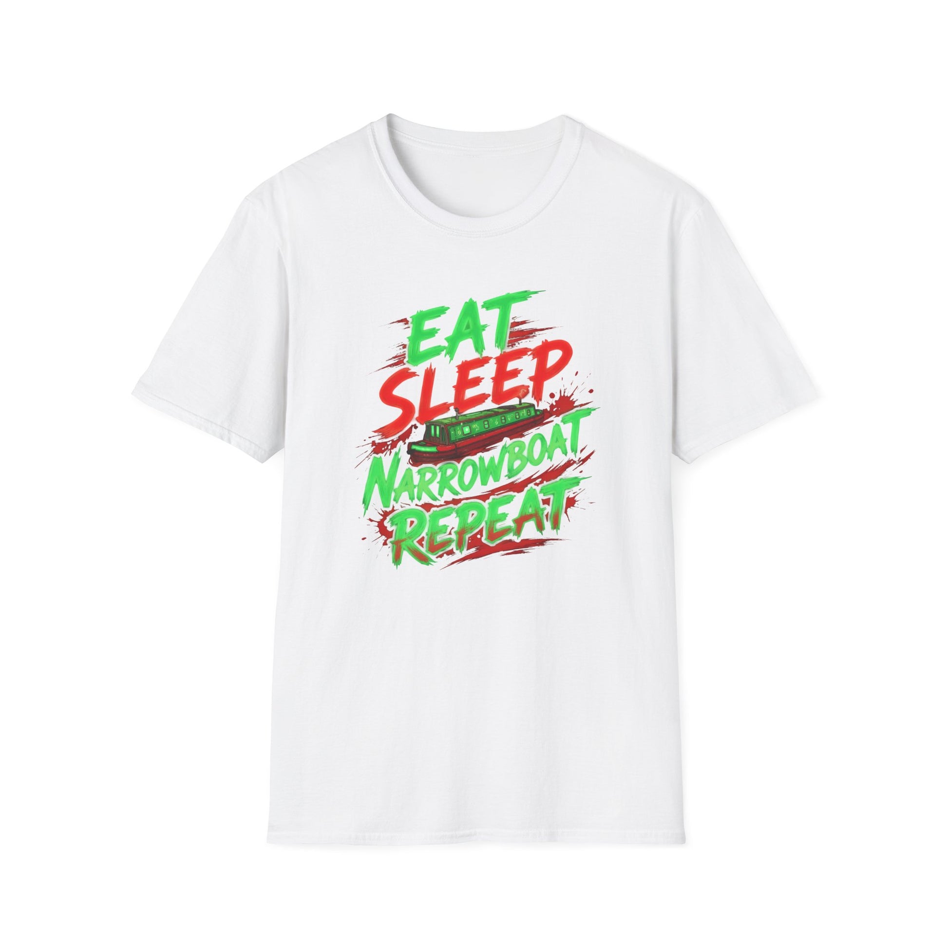Narrowboat T-Shirt — "Eat Sleep Narrowboat Repeat" Canal Boating Tee Printify