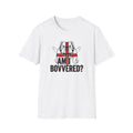 White T‑Shirt — "Am I Bovvered?" English Bulldog with St. George Flag Graphic