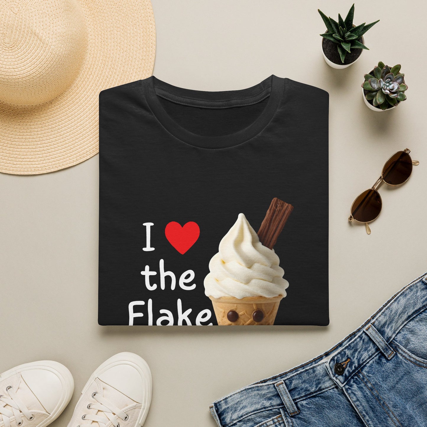 I Love the Flake Whippy Ice Cream T-Shirt | Funny Soft Serve Cone with Cadbury Flake Design Printify