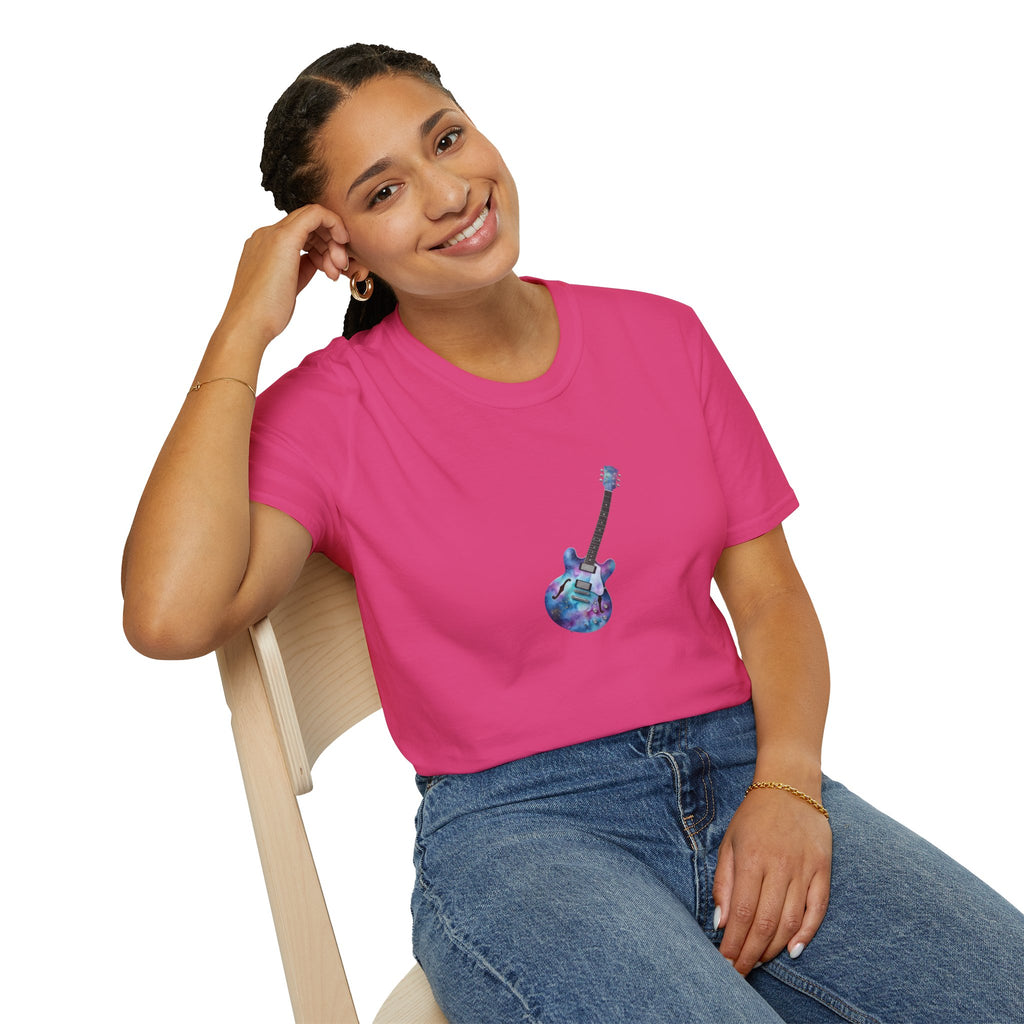  "Galactic Groove" tee, featuring a mesmerizing cosmic watercolour design. 