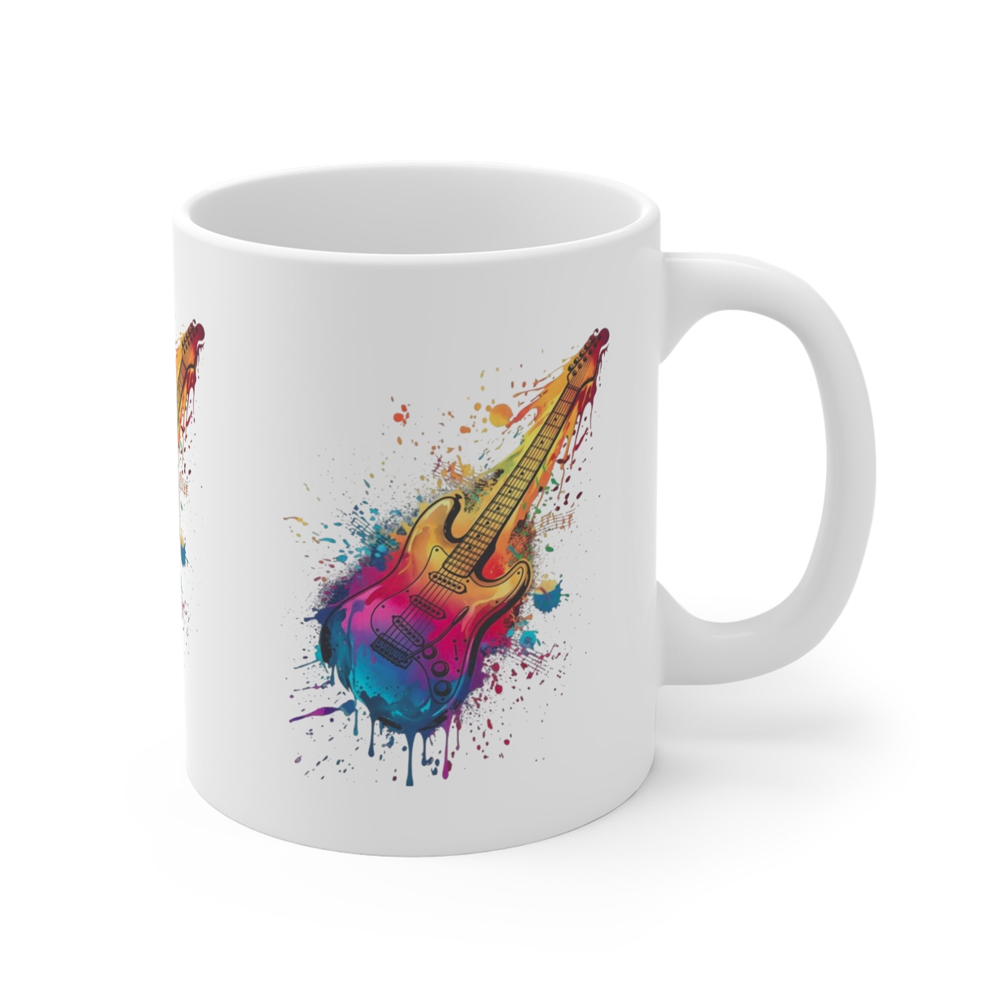 Colorful Splash Guitar Mug — Artistic Music Lover Coffee Cup Printify