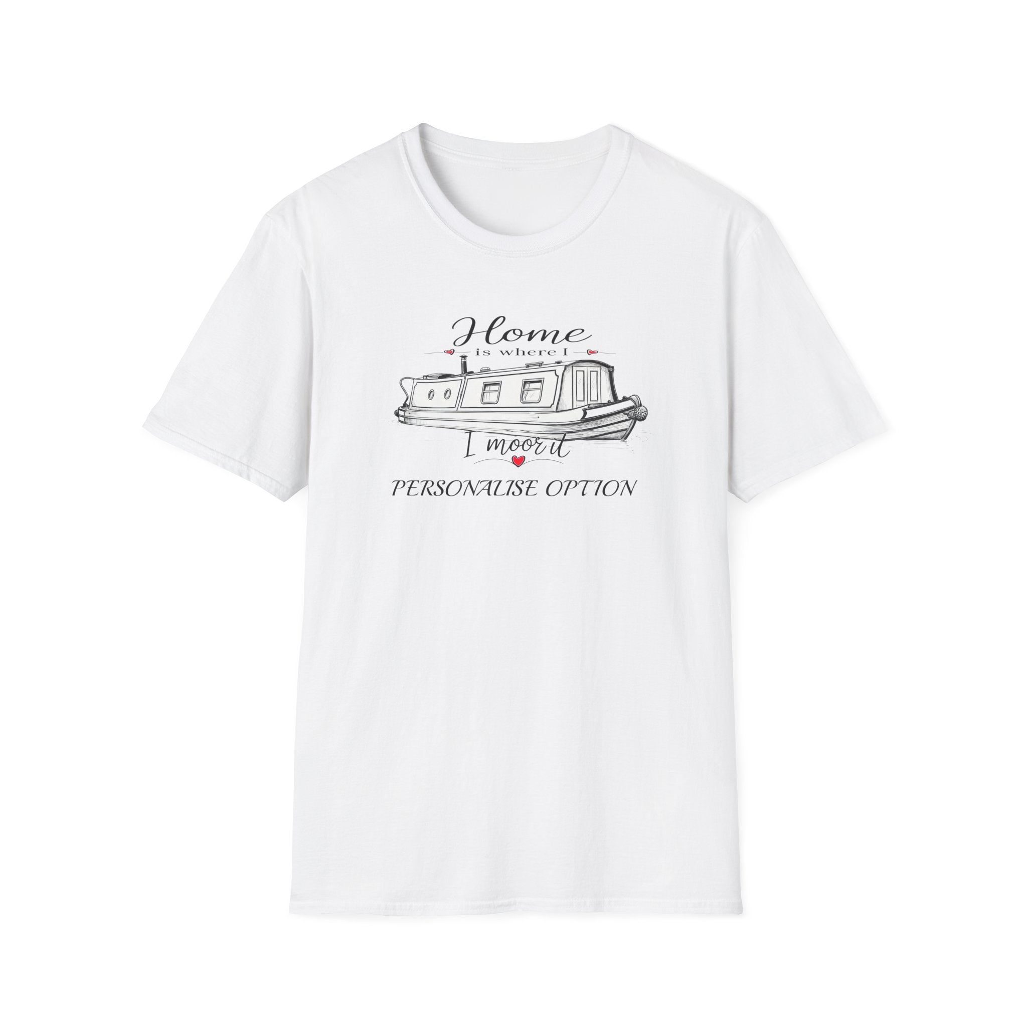 Canal Narrowboat "Home Is Where I Moor It" Unisex T Shirt Printify