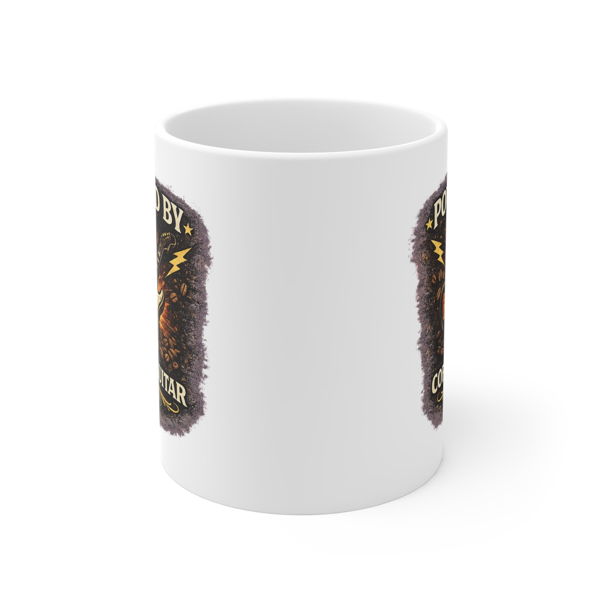 Powered By Coffee & Guitar Mug | Funny Guitar Player Coffee Mug | Musician Gift | Fat Boris Printify