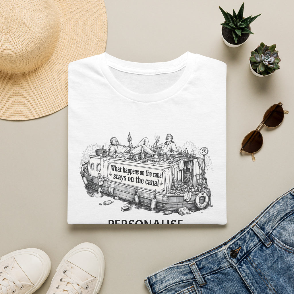 Canal Boat T-Shirt — "What happens on the canal stays on the canal" beer drinking humour