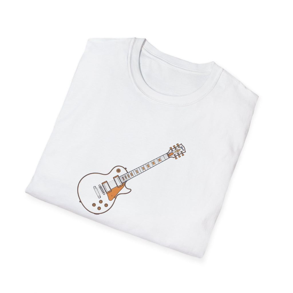 White Electric Guitar T-Shirt — Minimalist Music Tee for Guitarists & Fans