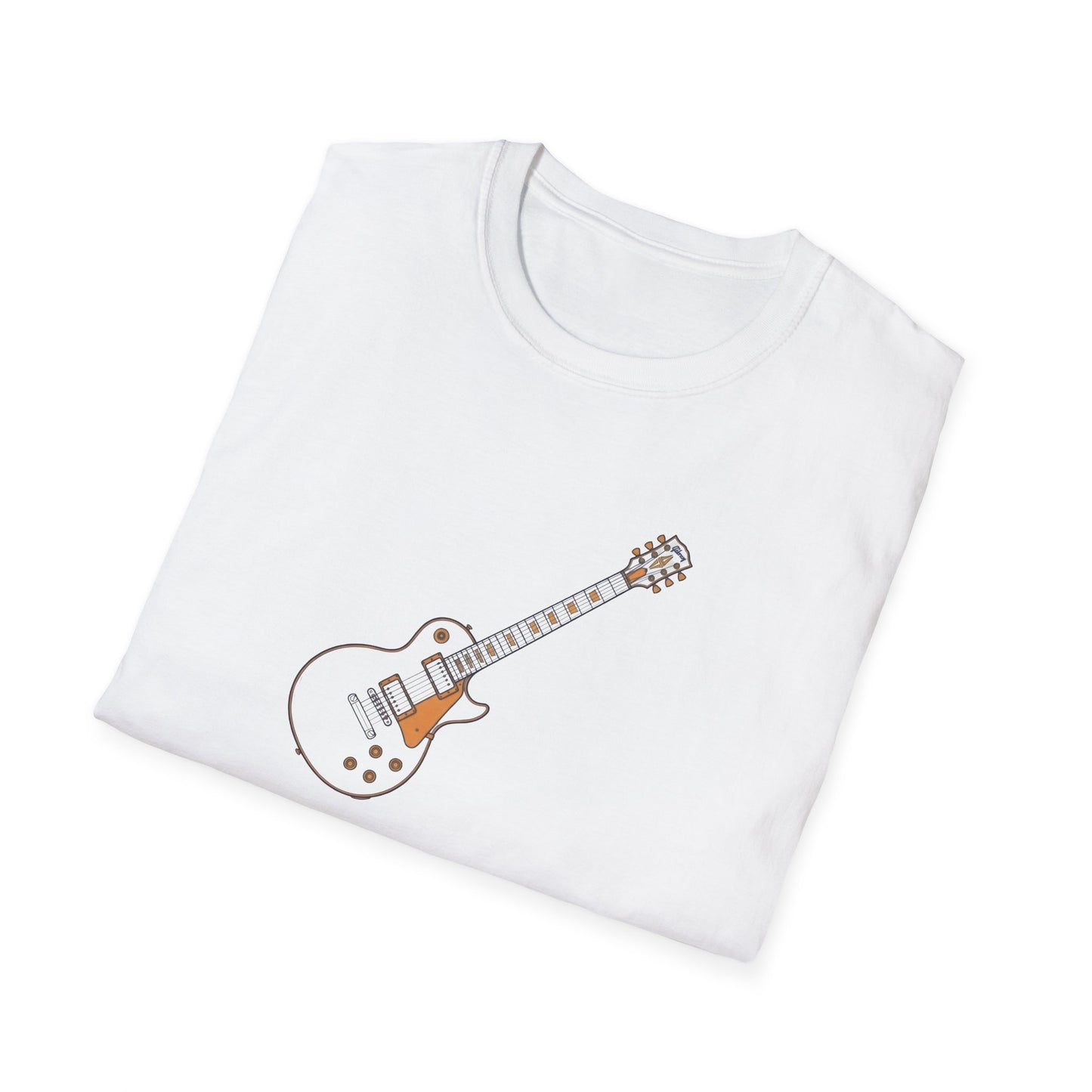 White Electric Guitar T-Shirt — Minimalist Music Tee for Guitarists & Fans