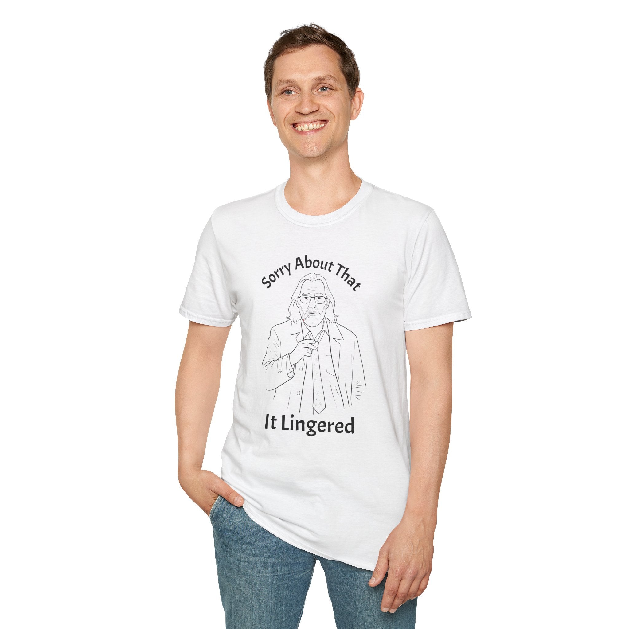 Gary Oldman AS Jackson Lamb TV Show Line Drawing Unisex T-Shirt - Sorry About That It Lingered Printify