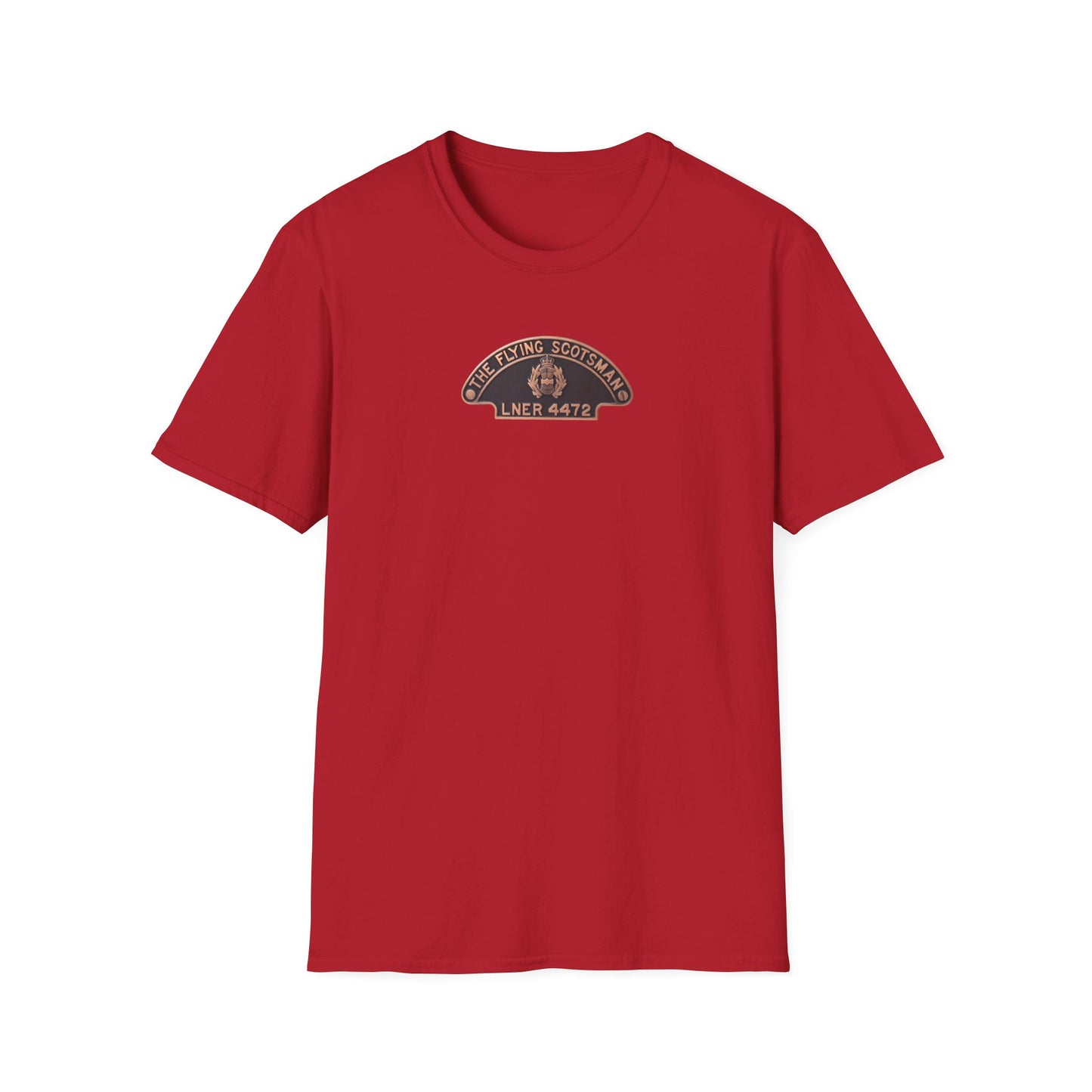 Red t-shirt with a logo on a white background