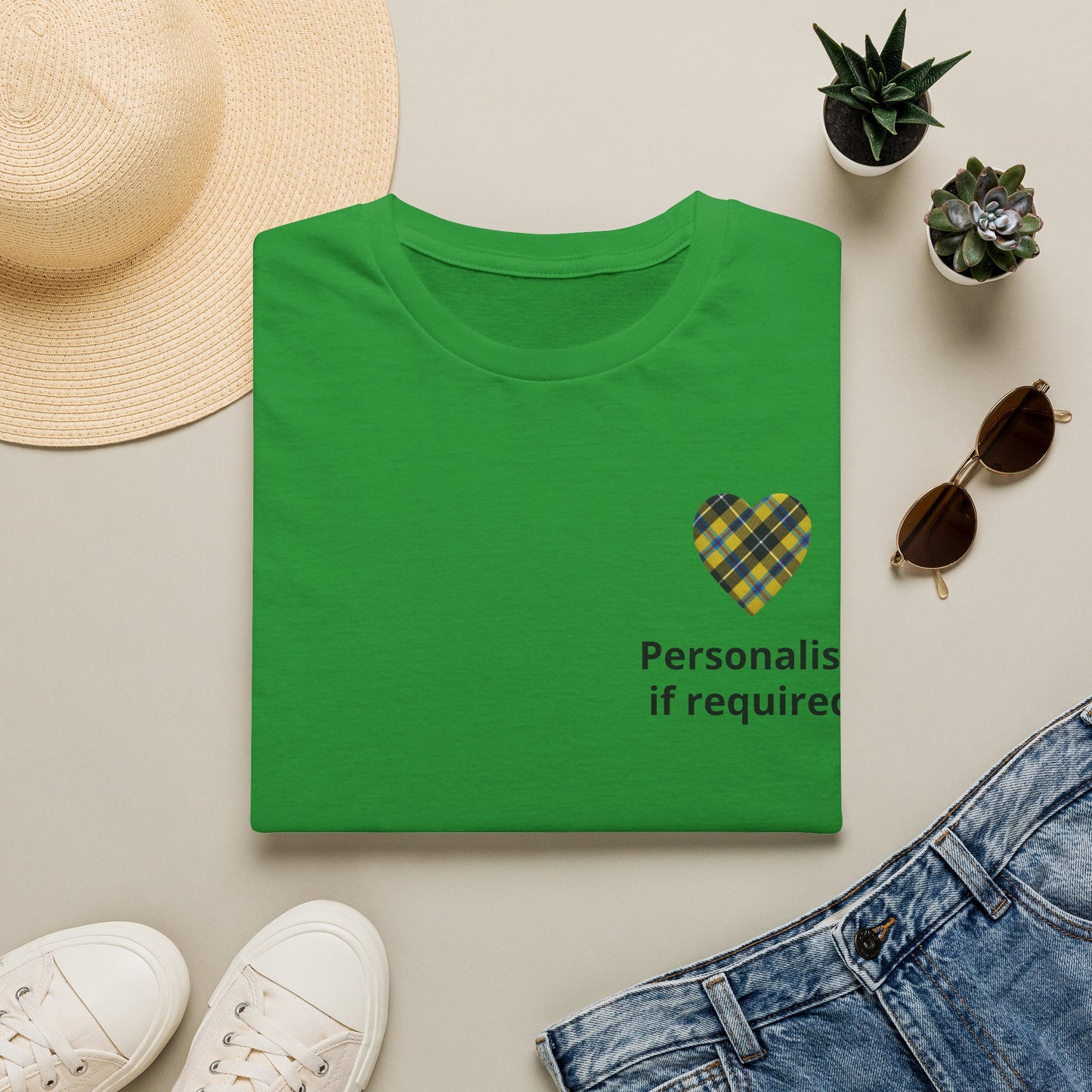 Plaid Heart T-Shirt — Personalized If Required Chest Design Printify