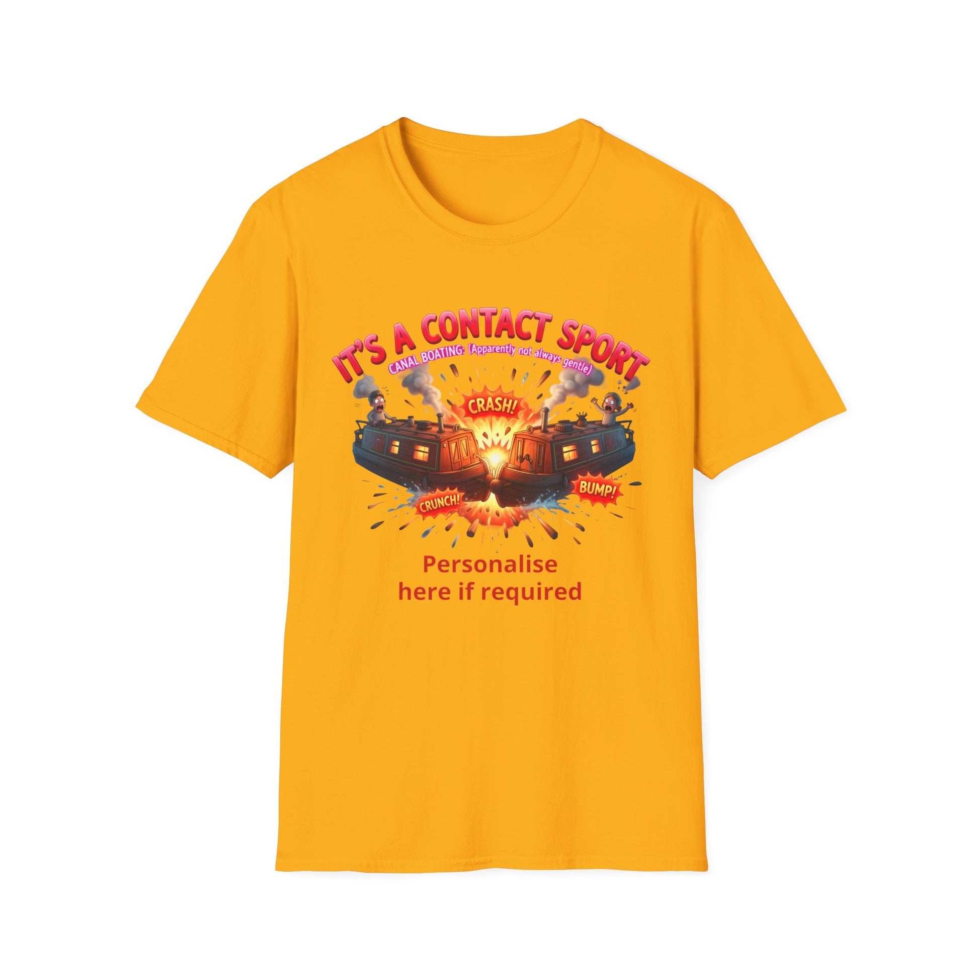 Funny Narrowboat T-Shirt | "It's A Contact Sport" Canal Boating Comic Tee | Personalised Gift Printify
