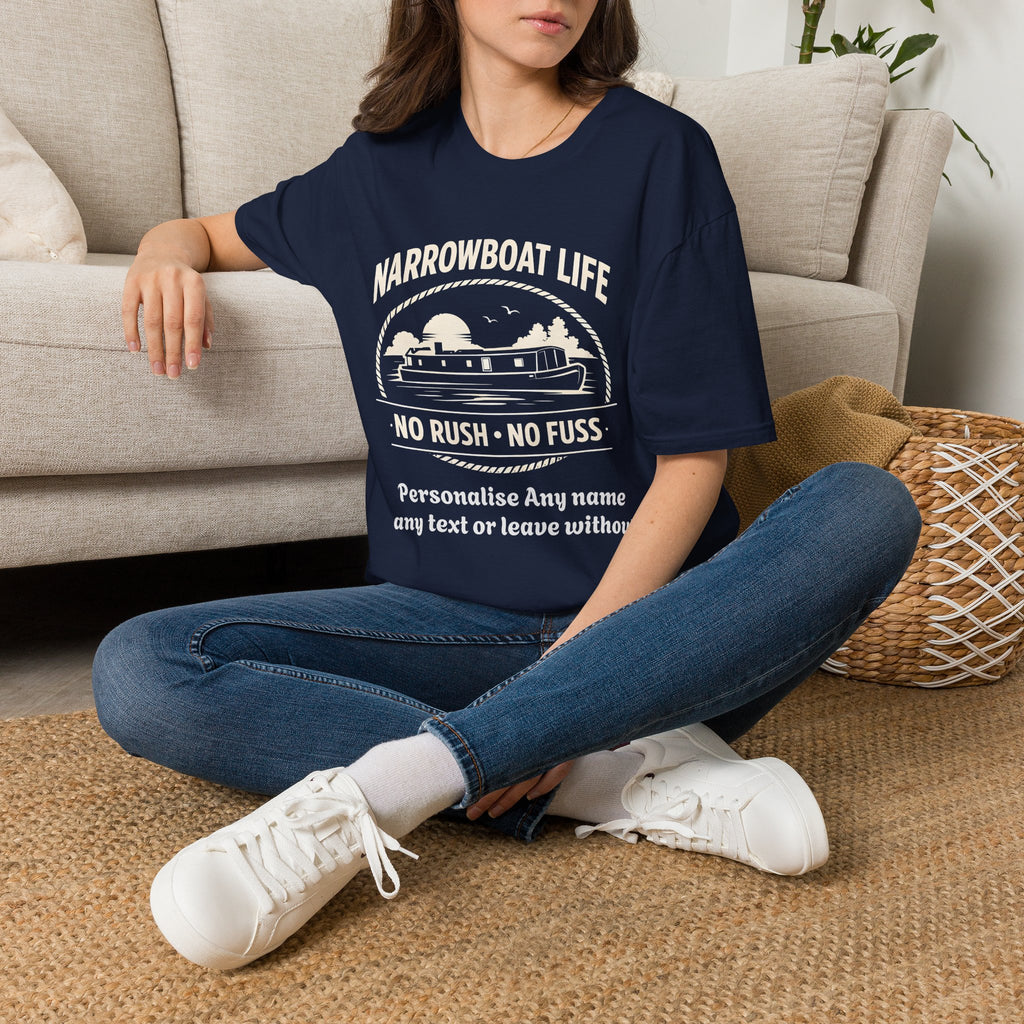 Narrowboat Life T-Shirt – 'No Rush • No Fuss' Canal Boat Tee Printify