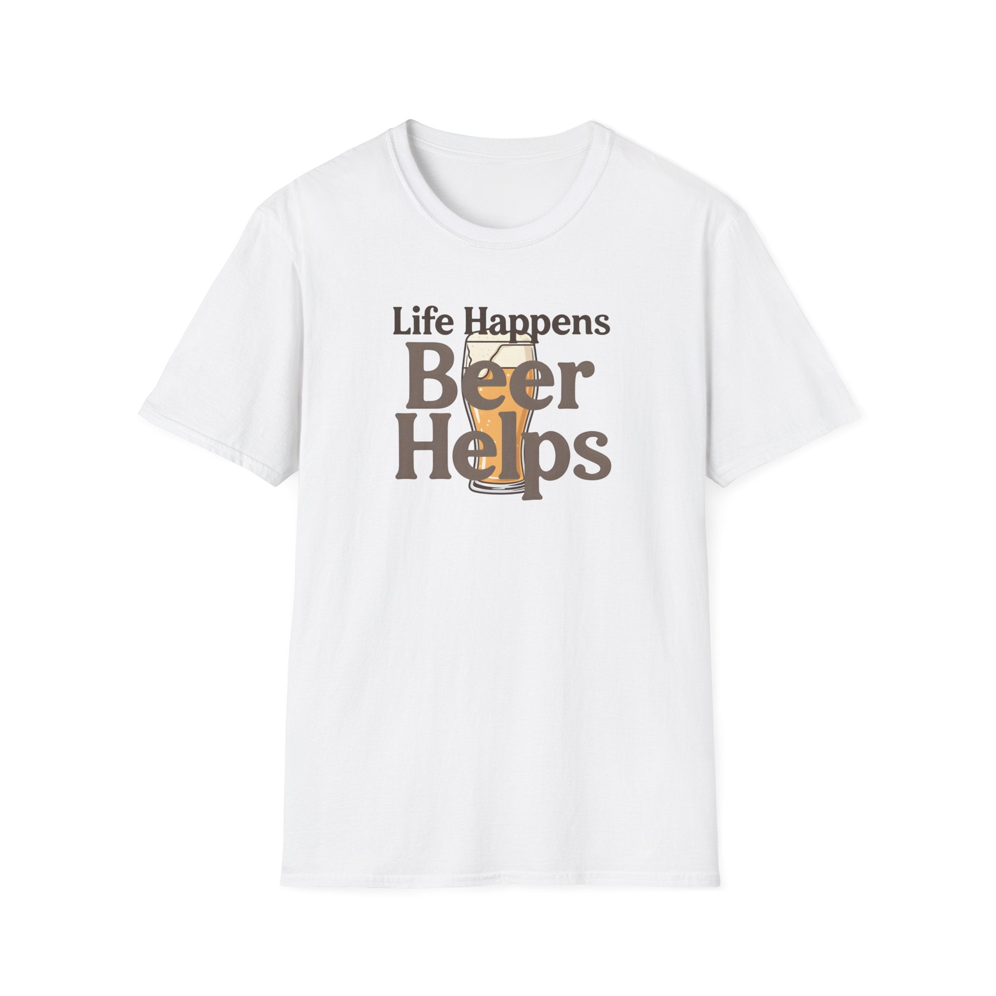 Life Happens Beer Helps T-Shirt | Funny Beer Lover Gift | Fat Boris Beer Shed Collection Printify