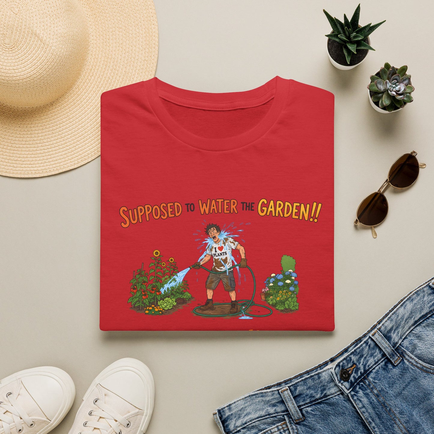 Garden Hose T‑Shirt — “Supposed to Water the Garden!!” Funny Gardener Tee -Personalise Option Printify