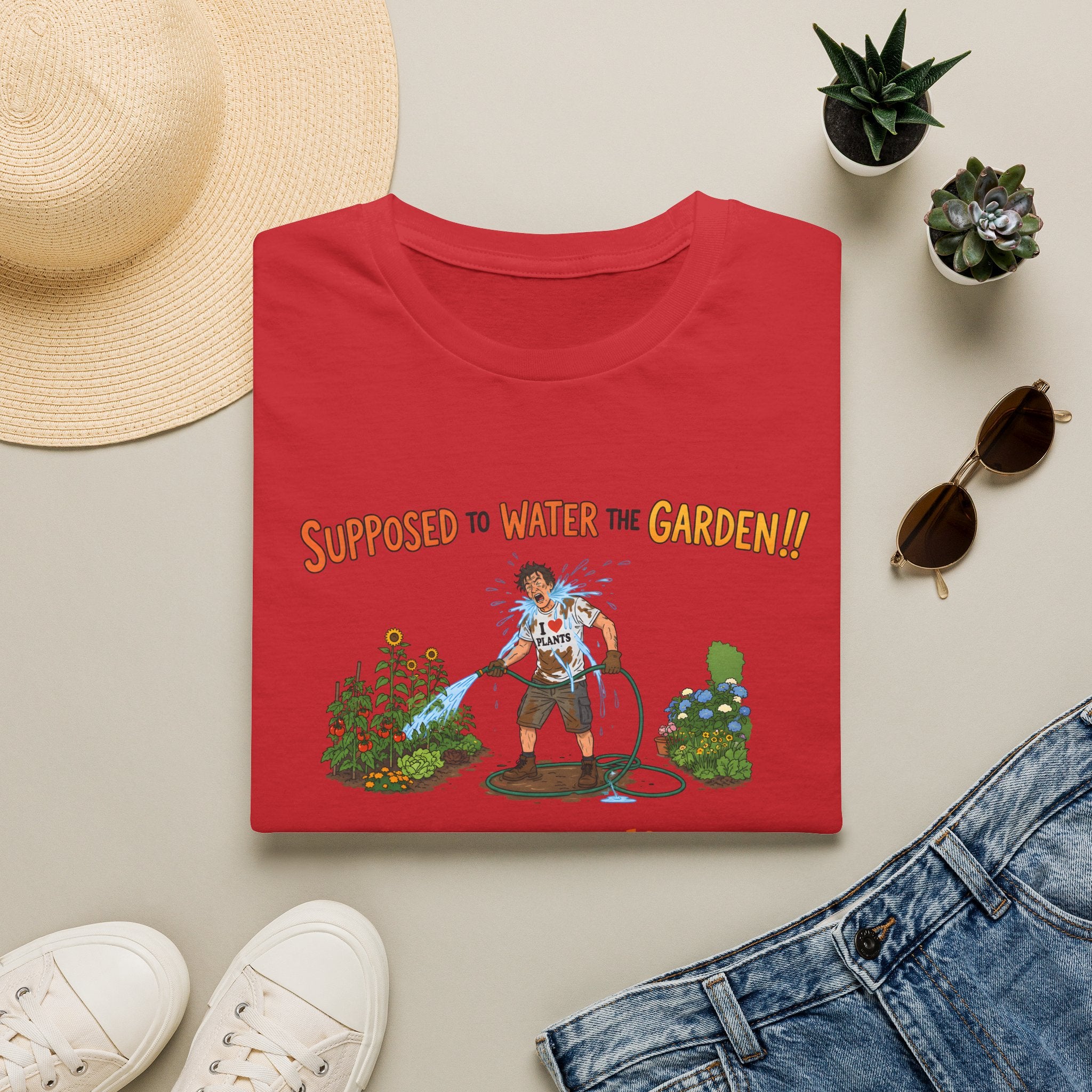 Garden Hose T‑Shirt — “Supposed to Water the Garden!!” Funny Gardener Tee -Personalise Option Printify