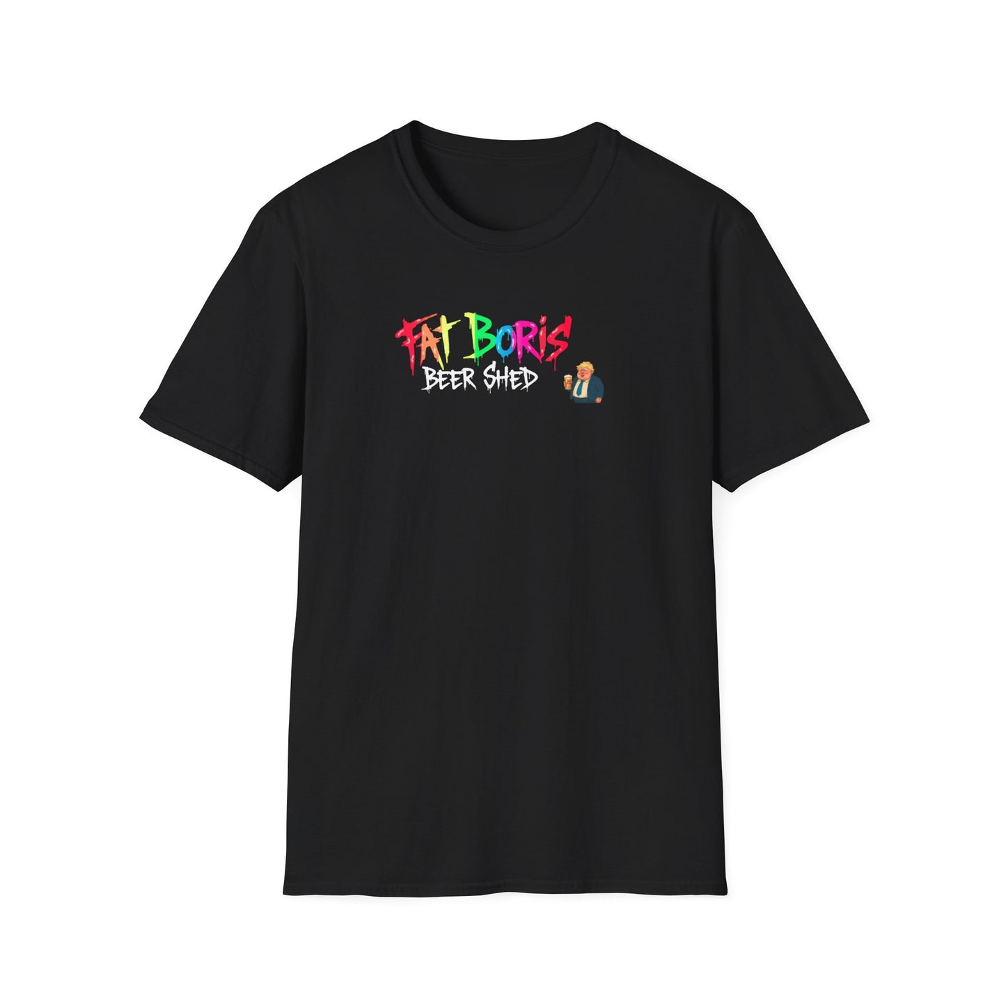 Black Fat Boris Beer Shed Colourful Logo T-Shirt