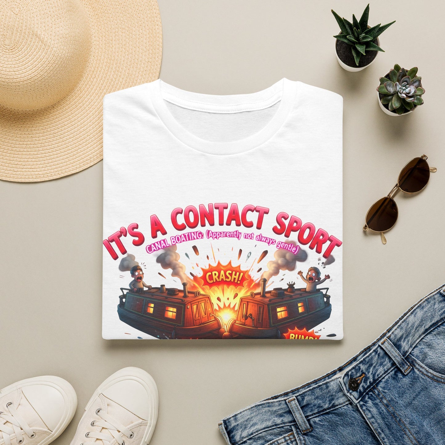 Funny Narrowboat T-Shirt | "It's A Contact Sport" Canal Boating Comic Tee | Personalised Gift 