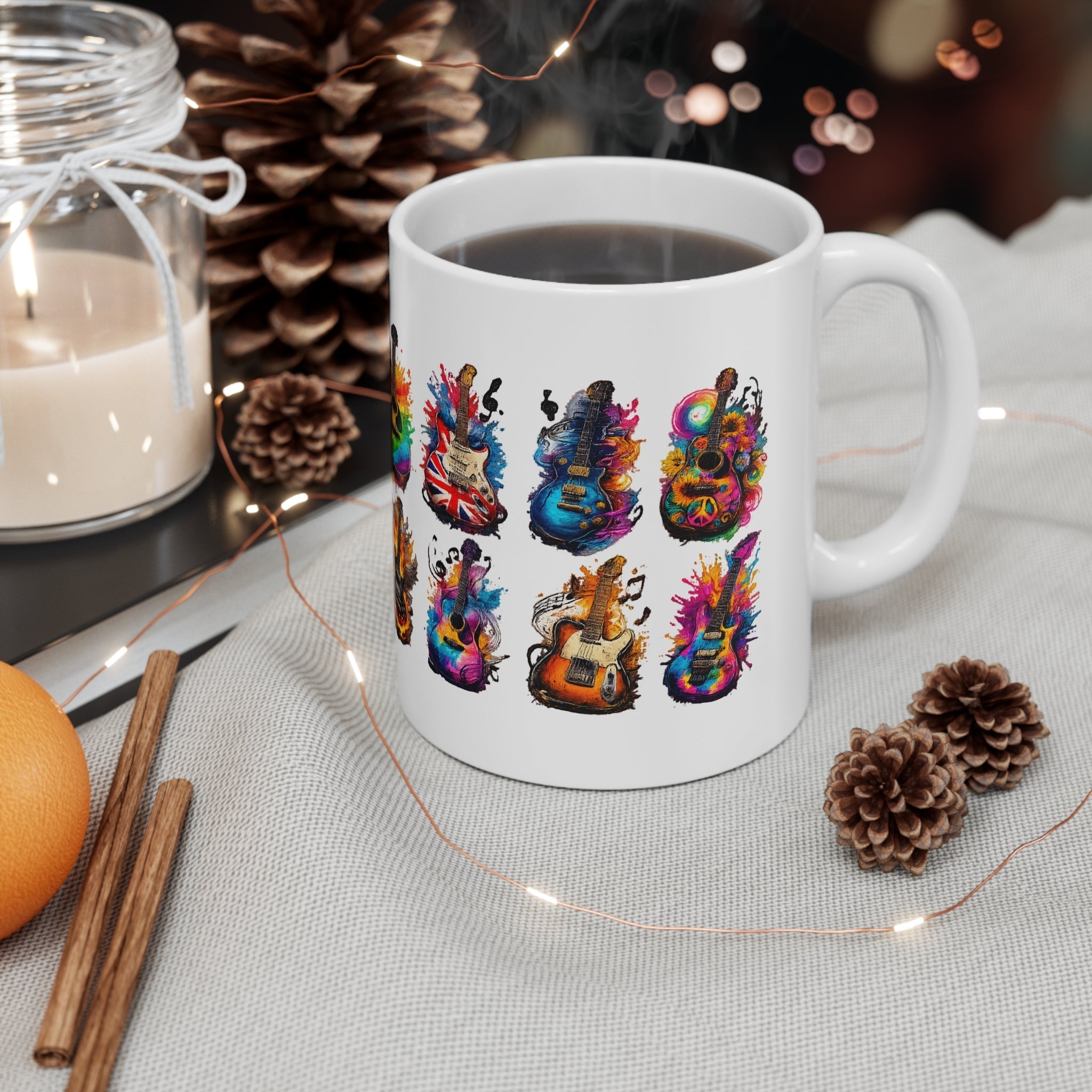 Colorful Guitar Art Ceramic Coffee Mug – Musical Instruments 11oz Printify