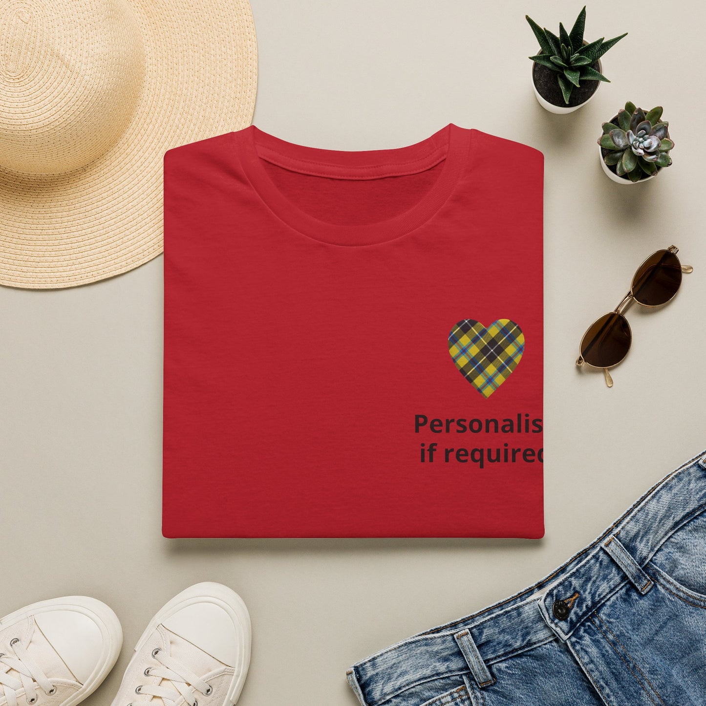 Plaid Heart T-Shirt — Personalized If Required Chest Design Printify