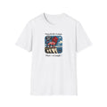 Political satire T-shirt featuring a bold protest illustration and the slogan “Smash the gangs, that’s a laugh!!”